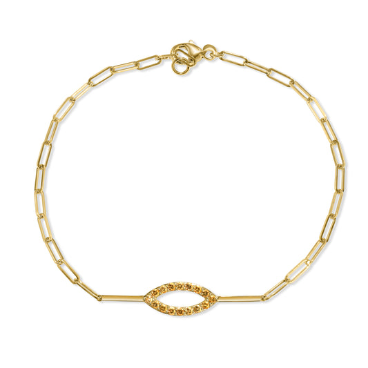 14k Citrine Marquise Bar Paperclip Bracelet