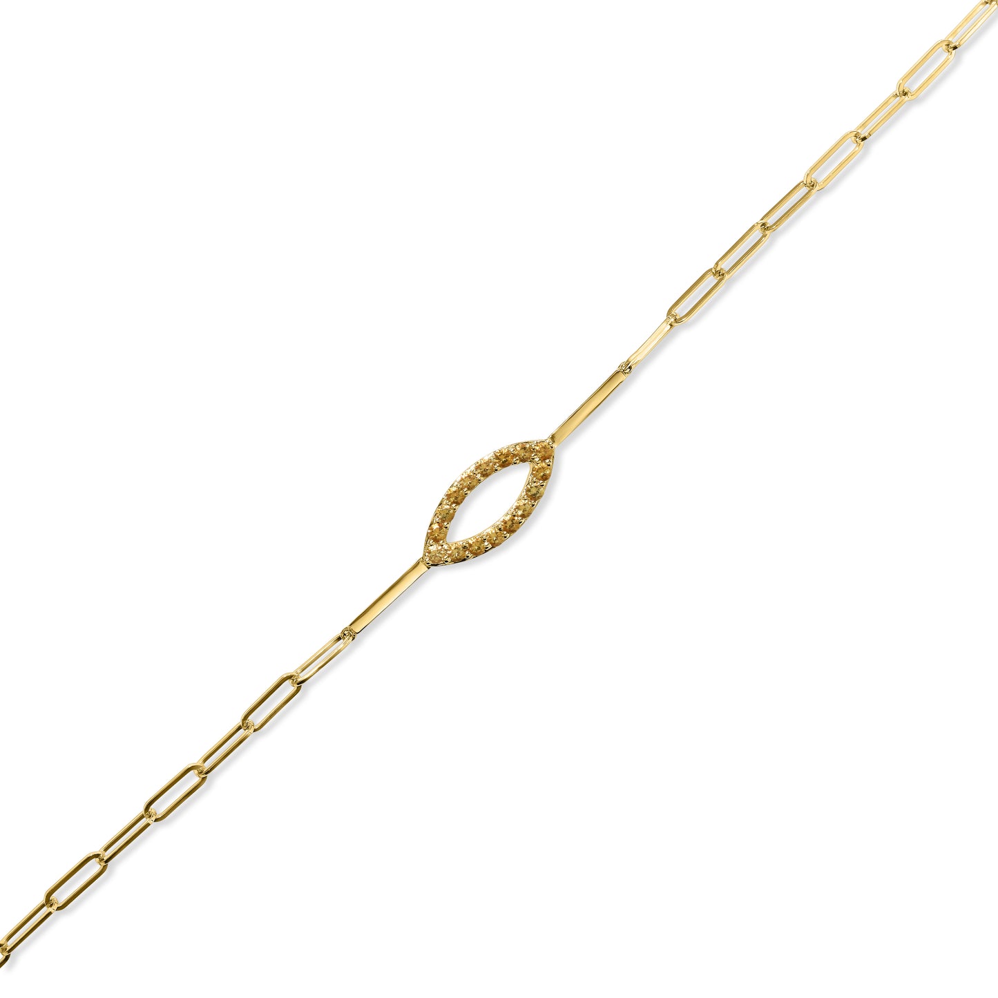 14k Citrine Marquise Bar Paperclip Bracelet