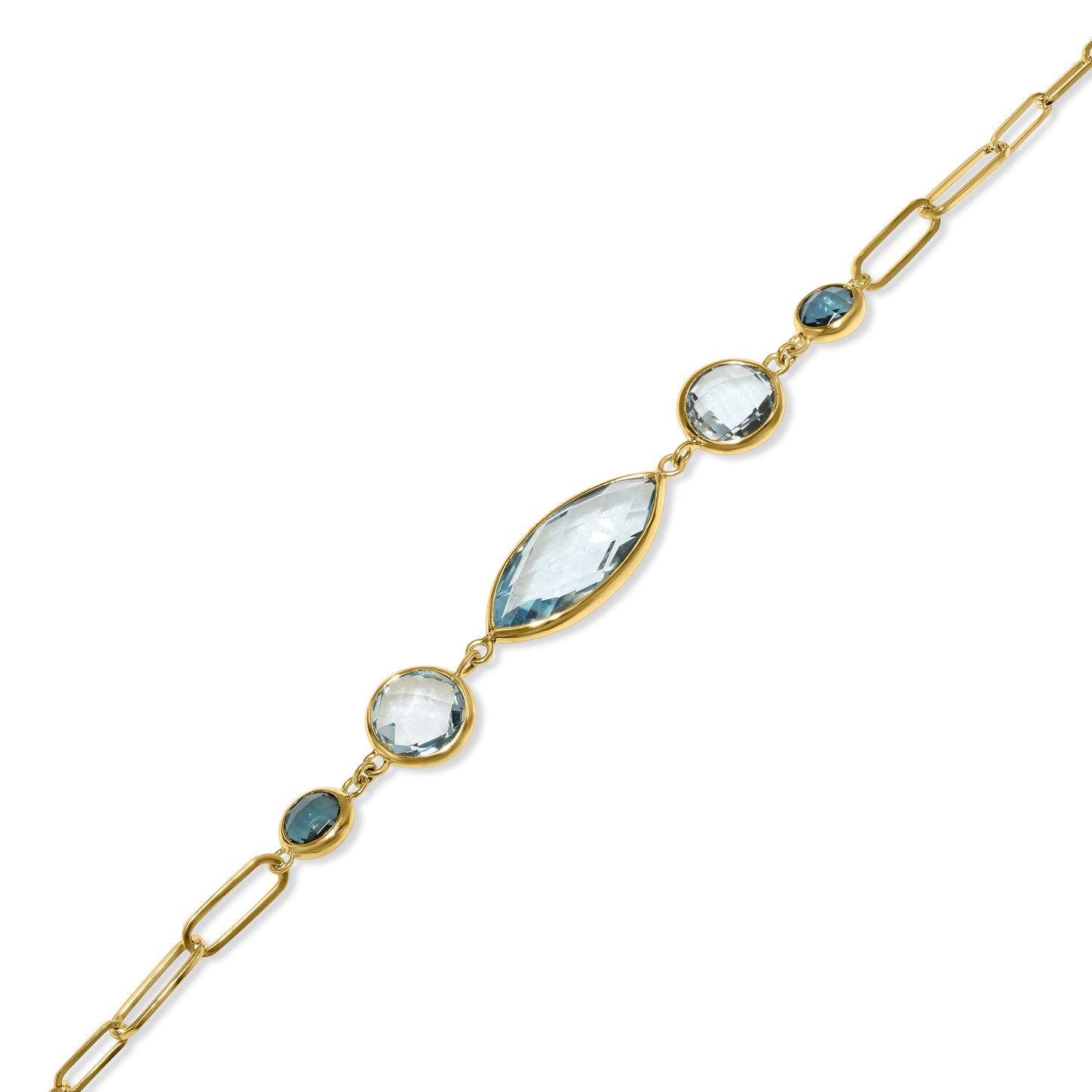 14k Blue Topaz Mixed Shape Paperclip Bracelet