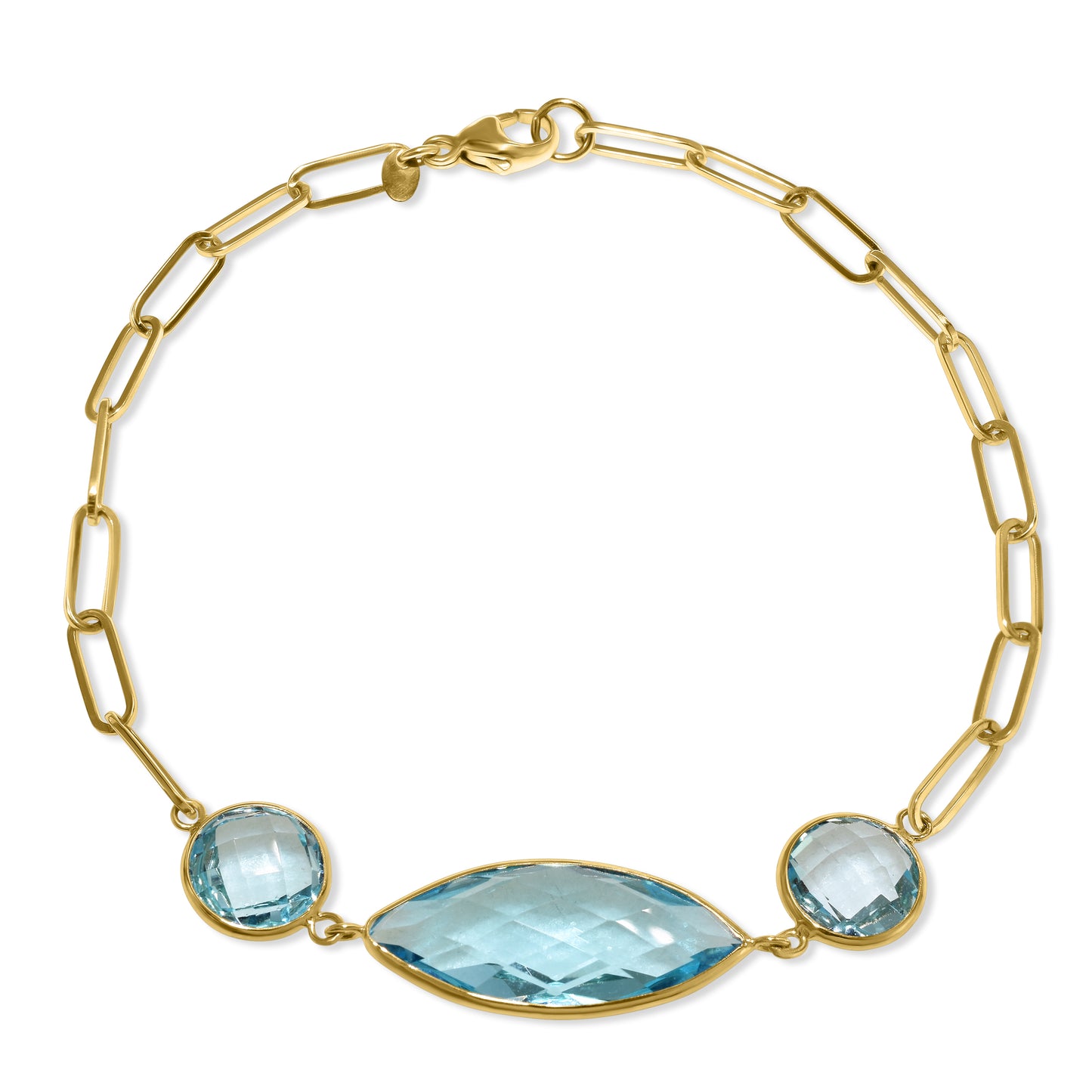 14k Blue Topaz Paperclip Bracelet