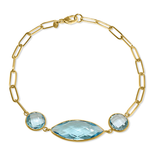 14k Blue Topaz Paperclip Bracelet