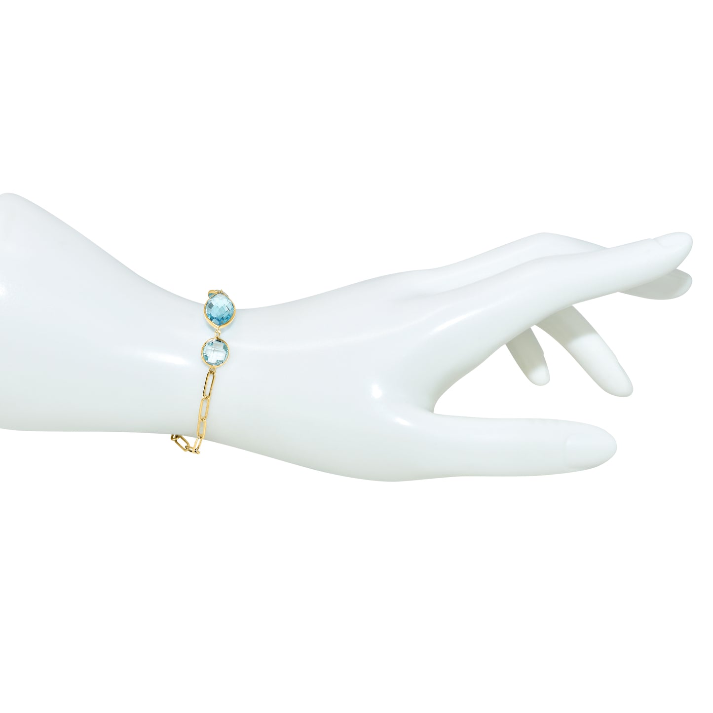 14k Blue Topaz Paperclip Bracelet