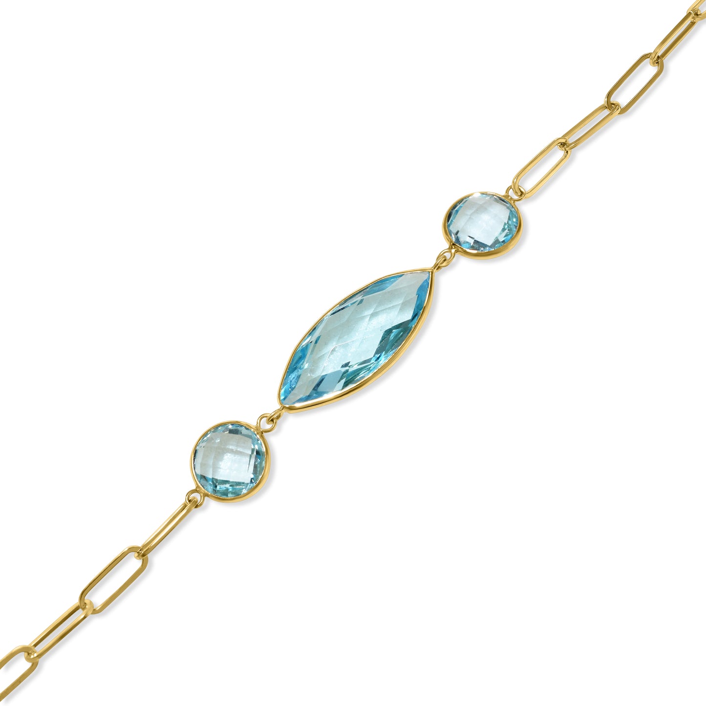 14k Blue Topaz Paperclip Bracelet