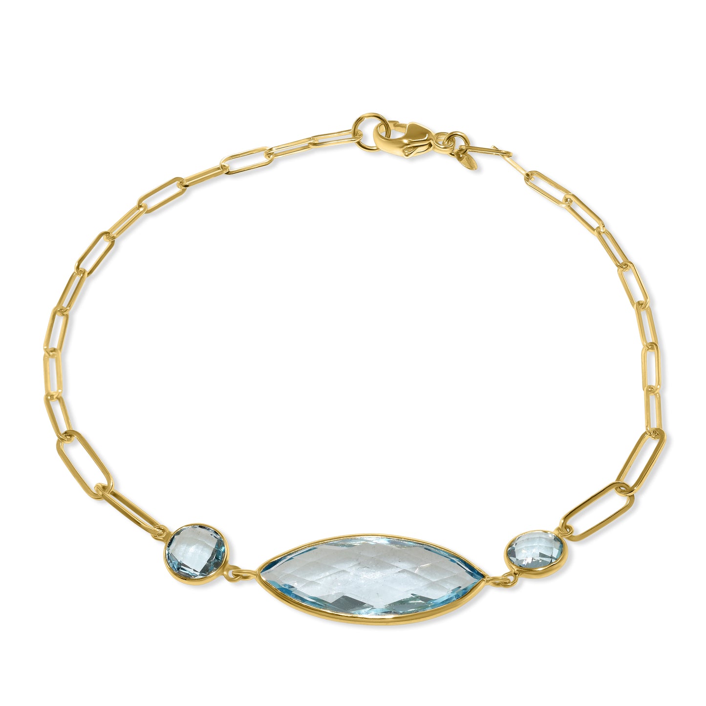 14k Blue Topaz Paperclip Bracelet