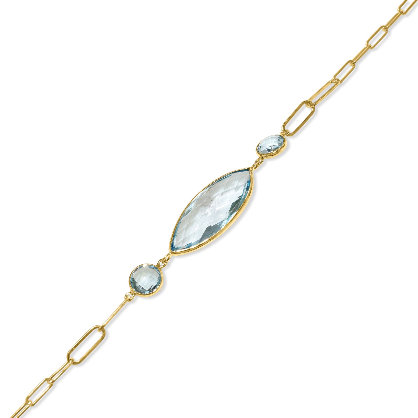 14k Blue Topaz Paperclip Bracelet