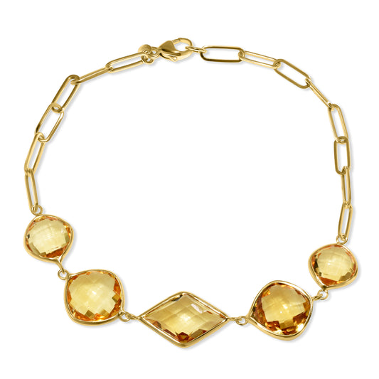 14k Citrine 5 Bezel Paperclip Bracelet