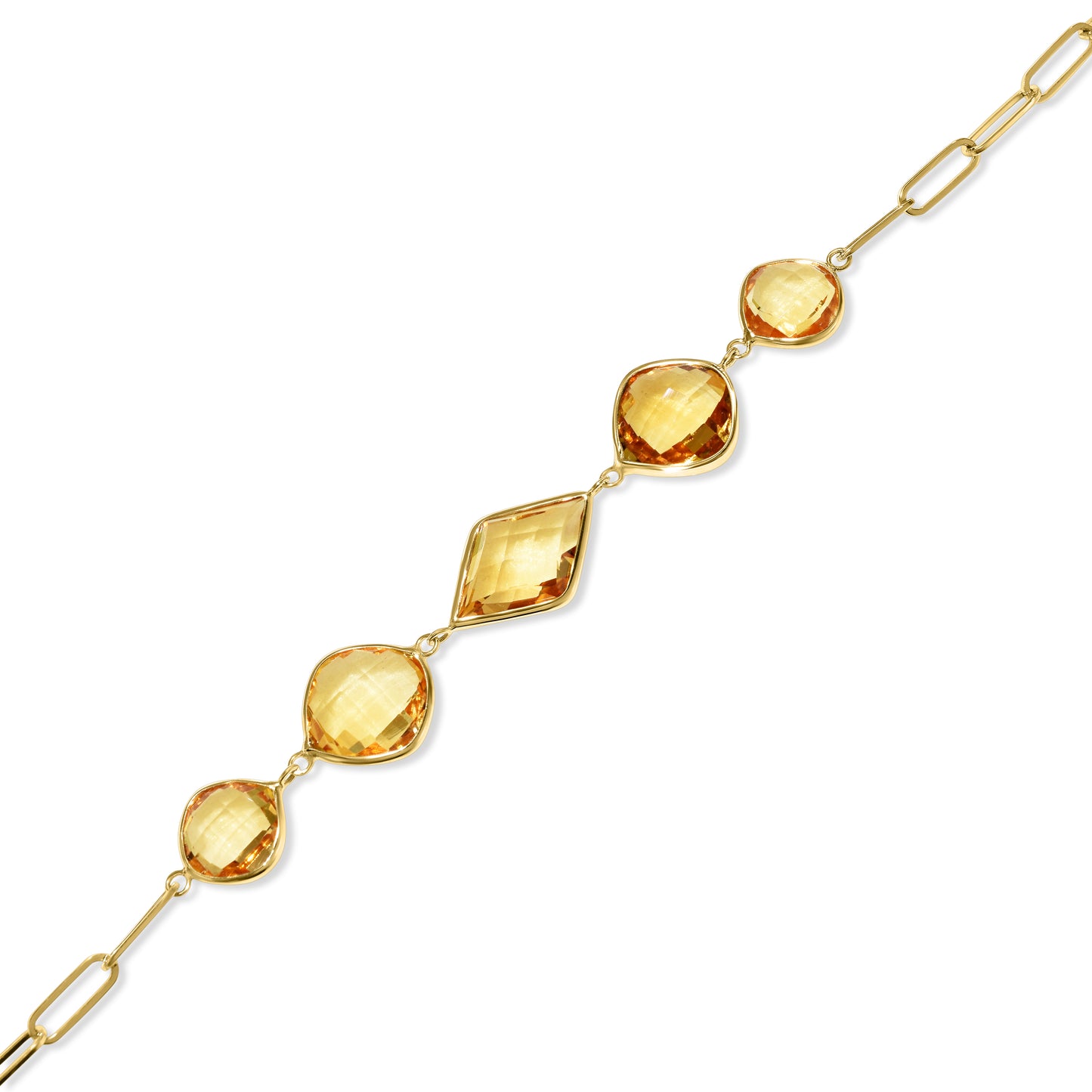 14k Citrine 5 Bezel Paperclip Bracelet