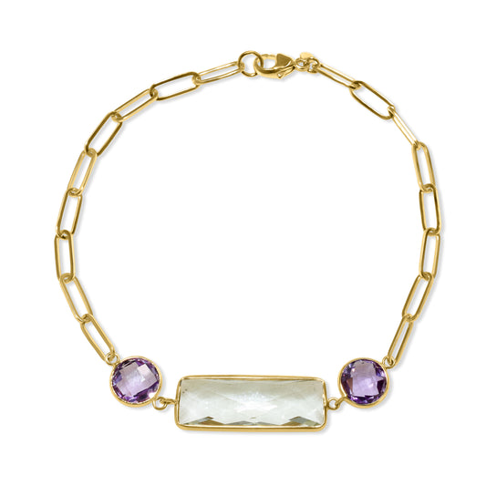 14k  Green Purple Amethyst 3 Bezel Bracelet