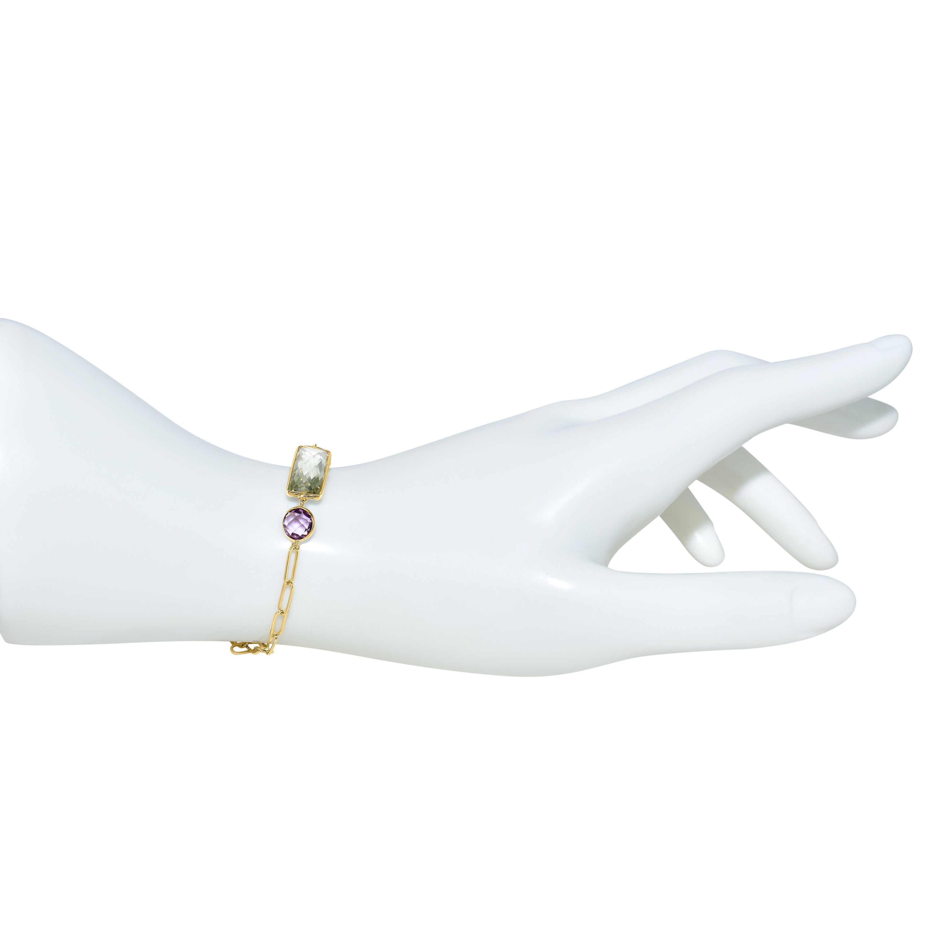 14k Green Purple Amethyst 3 Bezel Bracelet