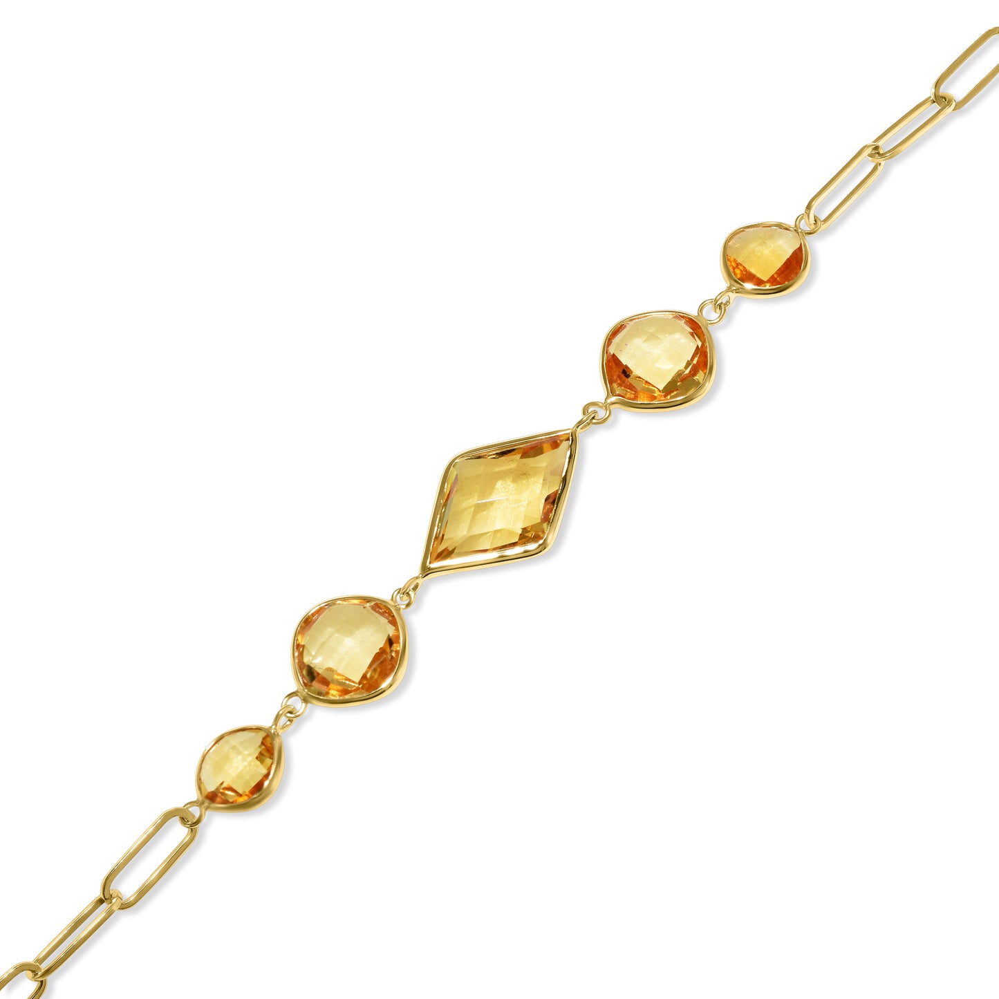 14K Citrine Bezel Paperclip Chain Link Bracelet Adjustable