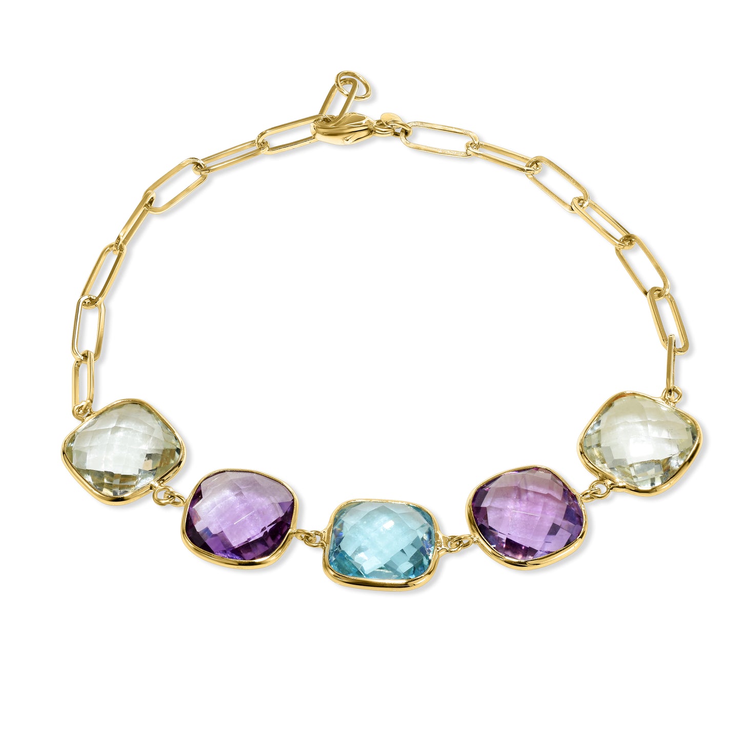 14k Multi Gemstone 5 Cushion Bezel Bracelet