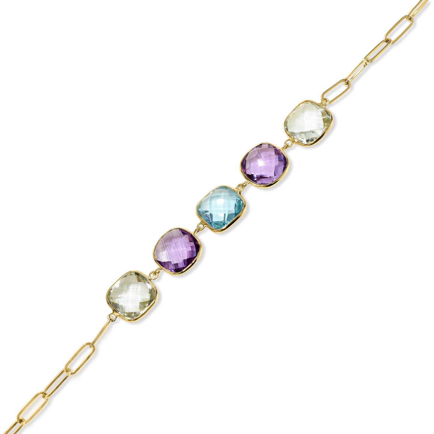 14k Multi Gemstone 5 Cushion Bezel Bracelet