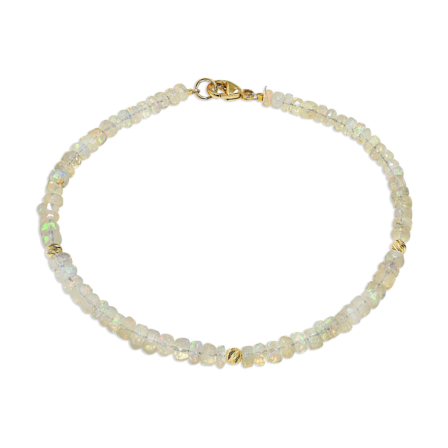 14k Opal Faceted Roundel Gold Ball Bracelet