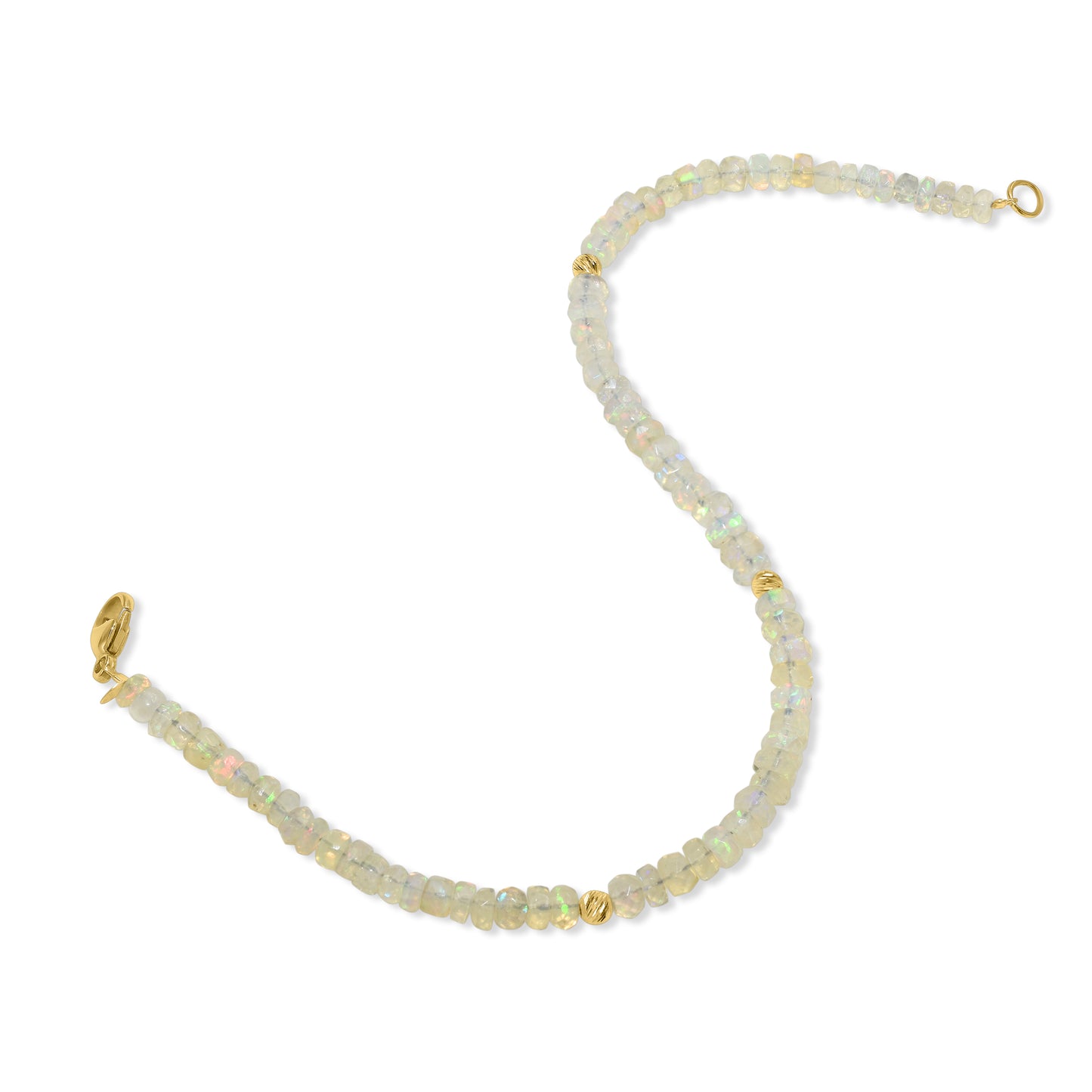 14k Opal Faceted Roundel Gold Ball Bracelet