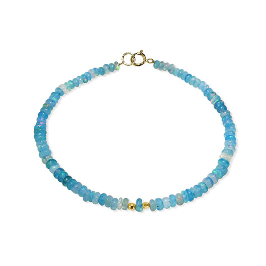 14k Dyed Blue Opal Gold Ball Bracelet