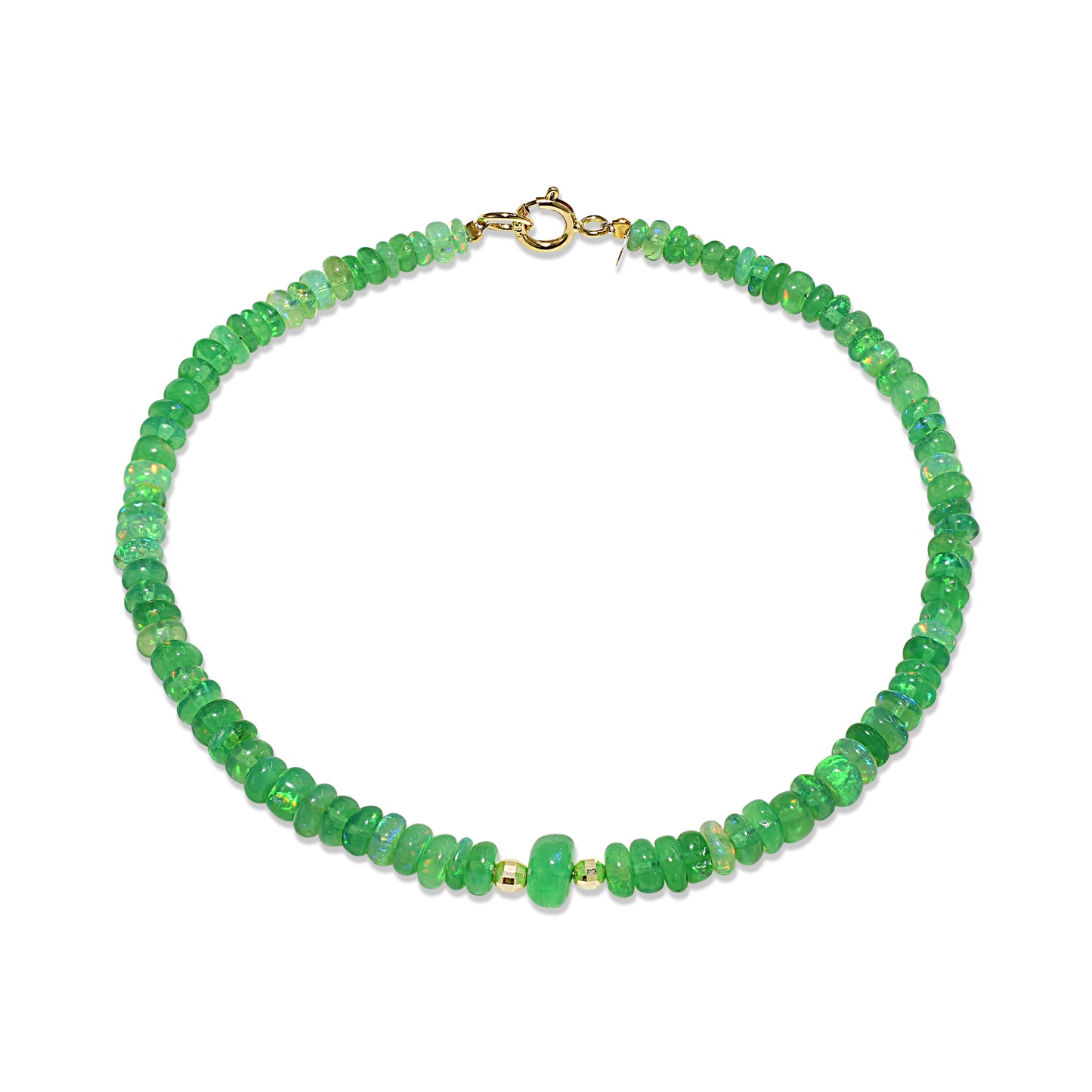 14k Dyed Green Opal Gold Ball Bracelet