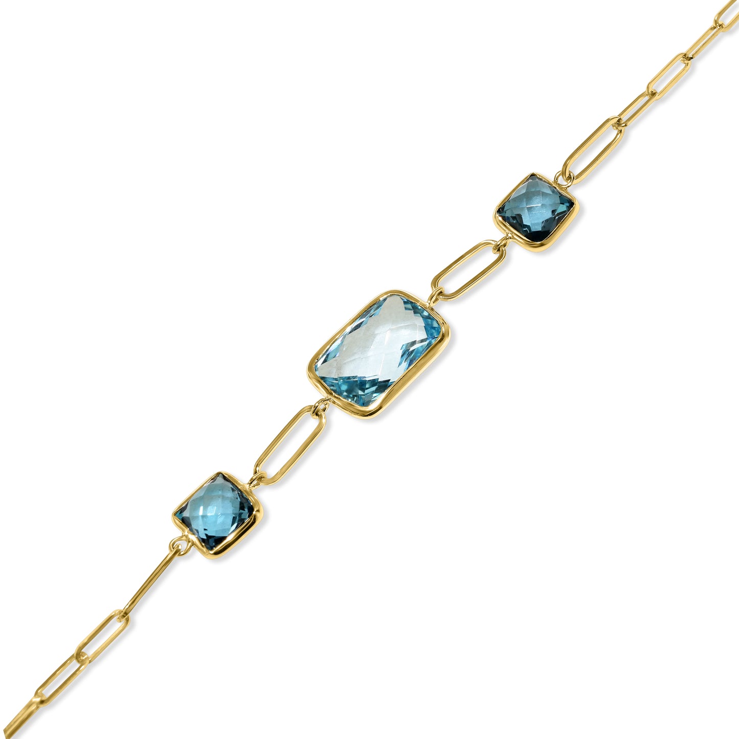 14k Sky London Blue Topaz 3 Bezel Paperclip Bracelet