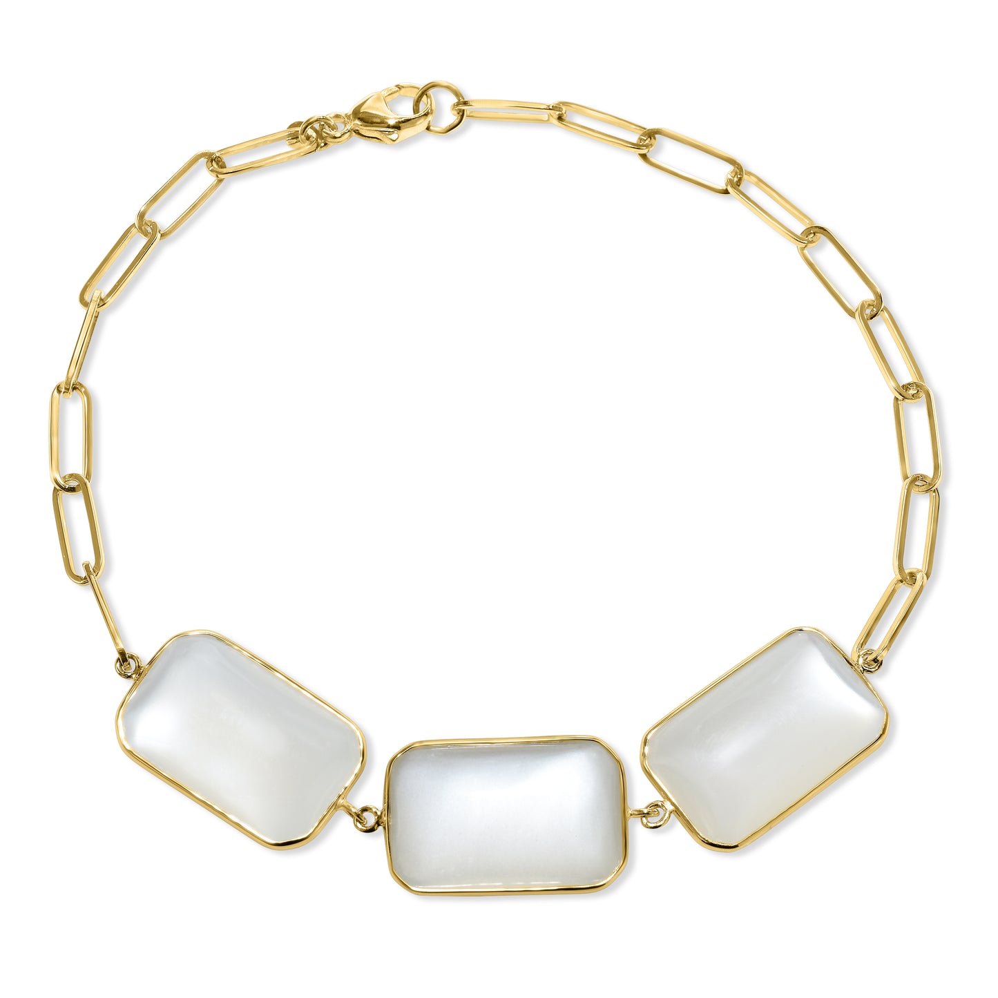 14k White Moonstone Paperclip Bracelet