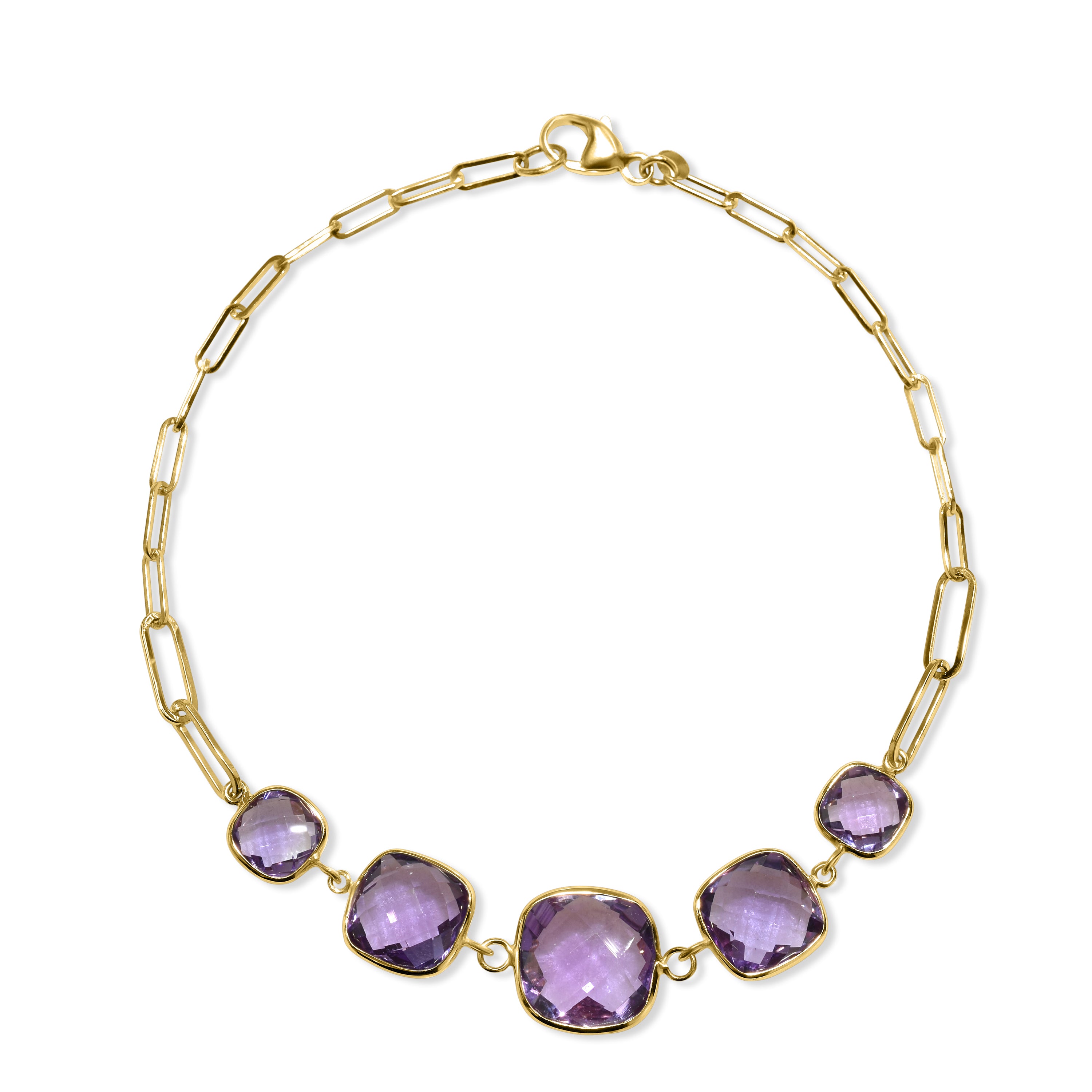 14k Amethyst 5 Cushion Bezel Bracelet