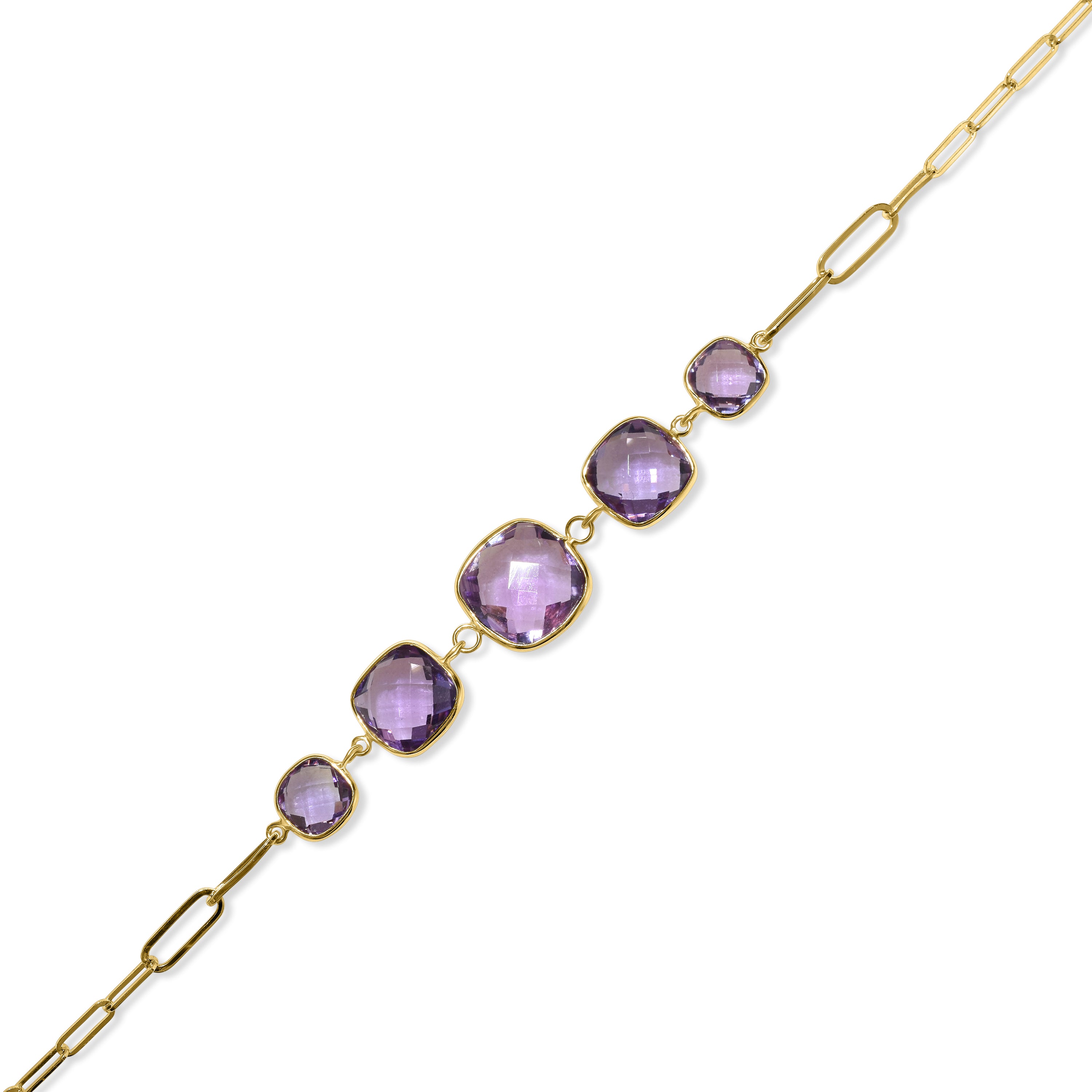 14k Amethyst 5 Cushion Bezel Bracelet