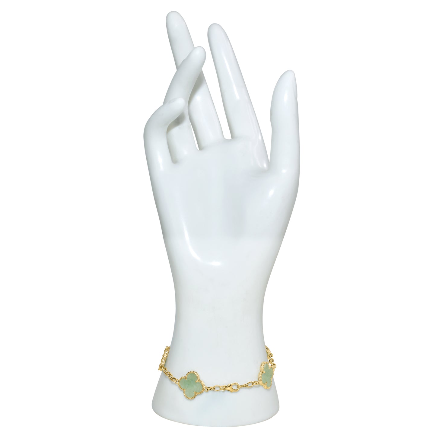 14k Natural Jade Clover 5 Station Bracelet