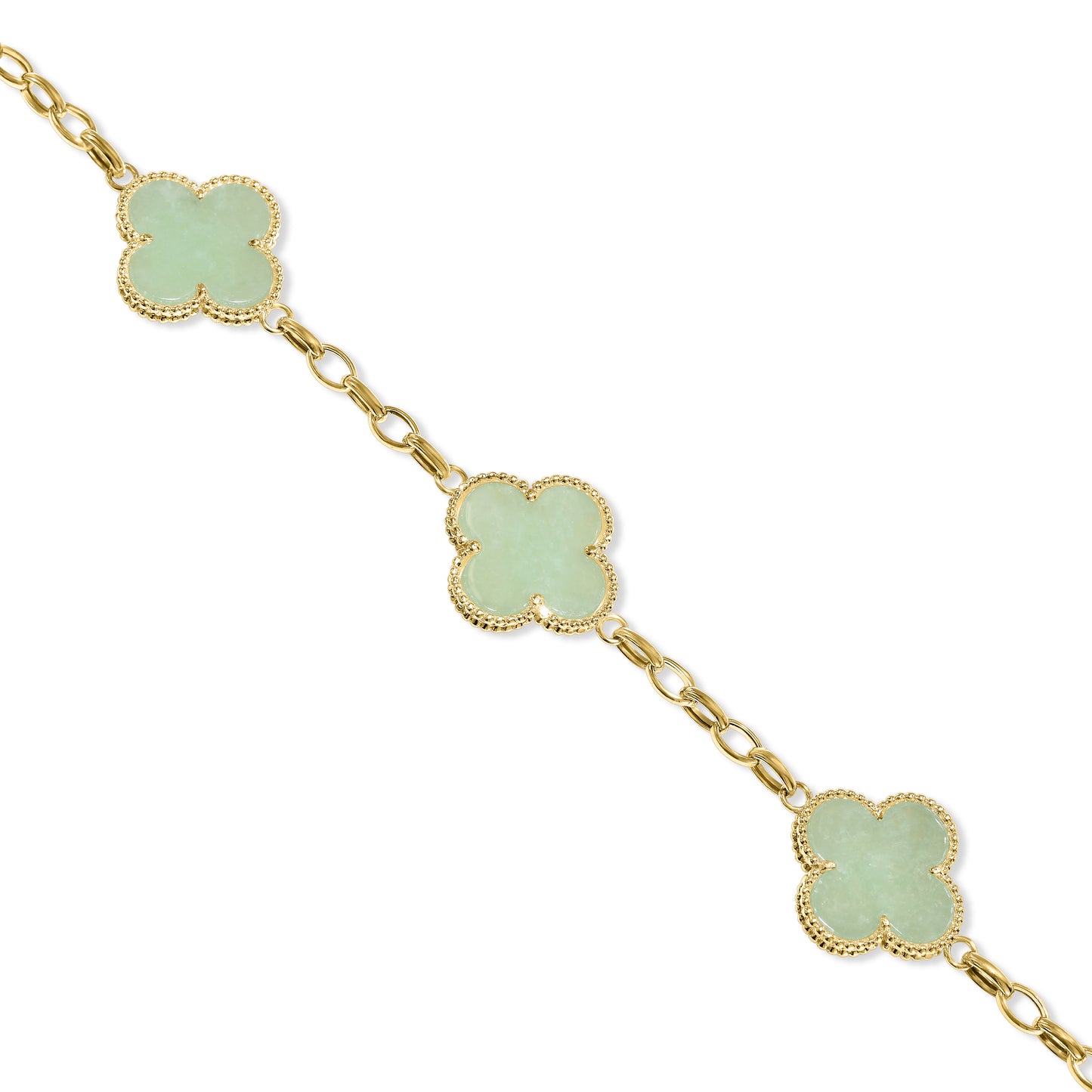 14k Natural Jade Clover 5 Station Bracelet