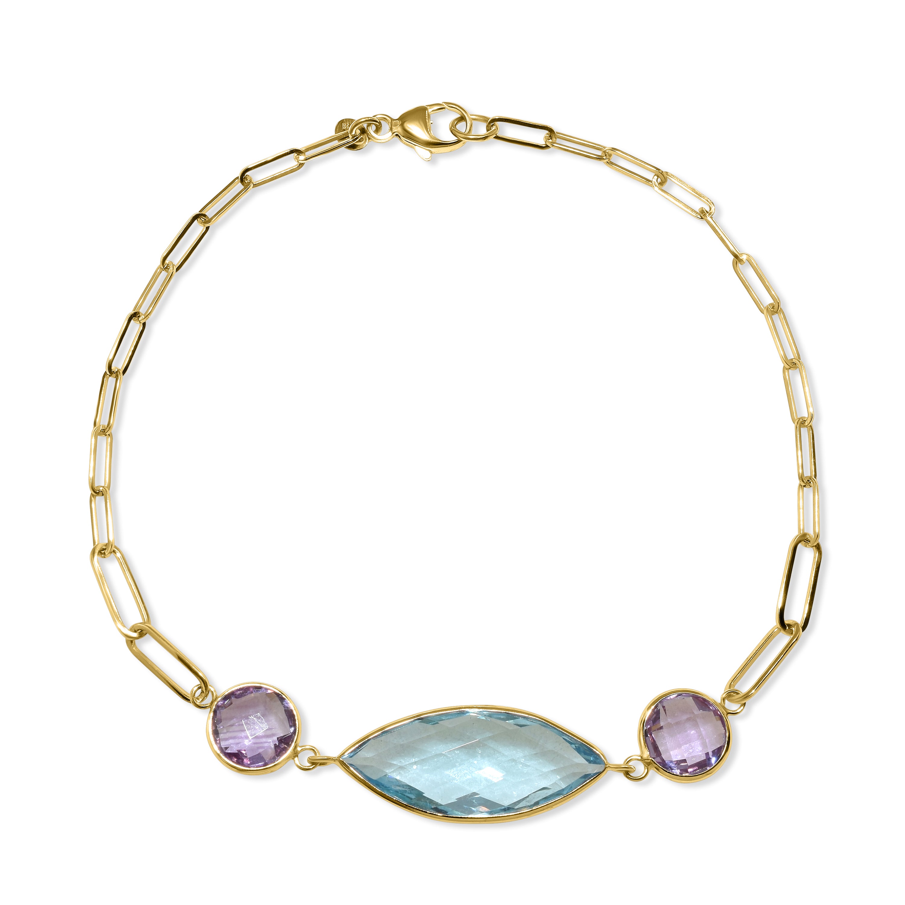 14k Amethyst Blue Topaz Paperclip Bracelet