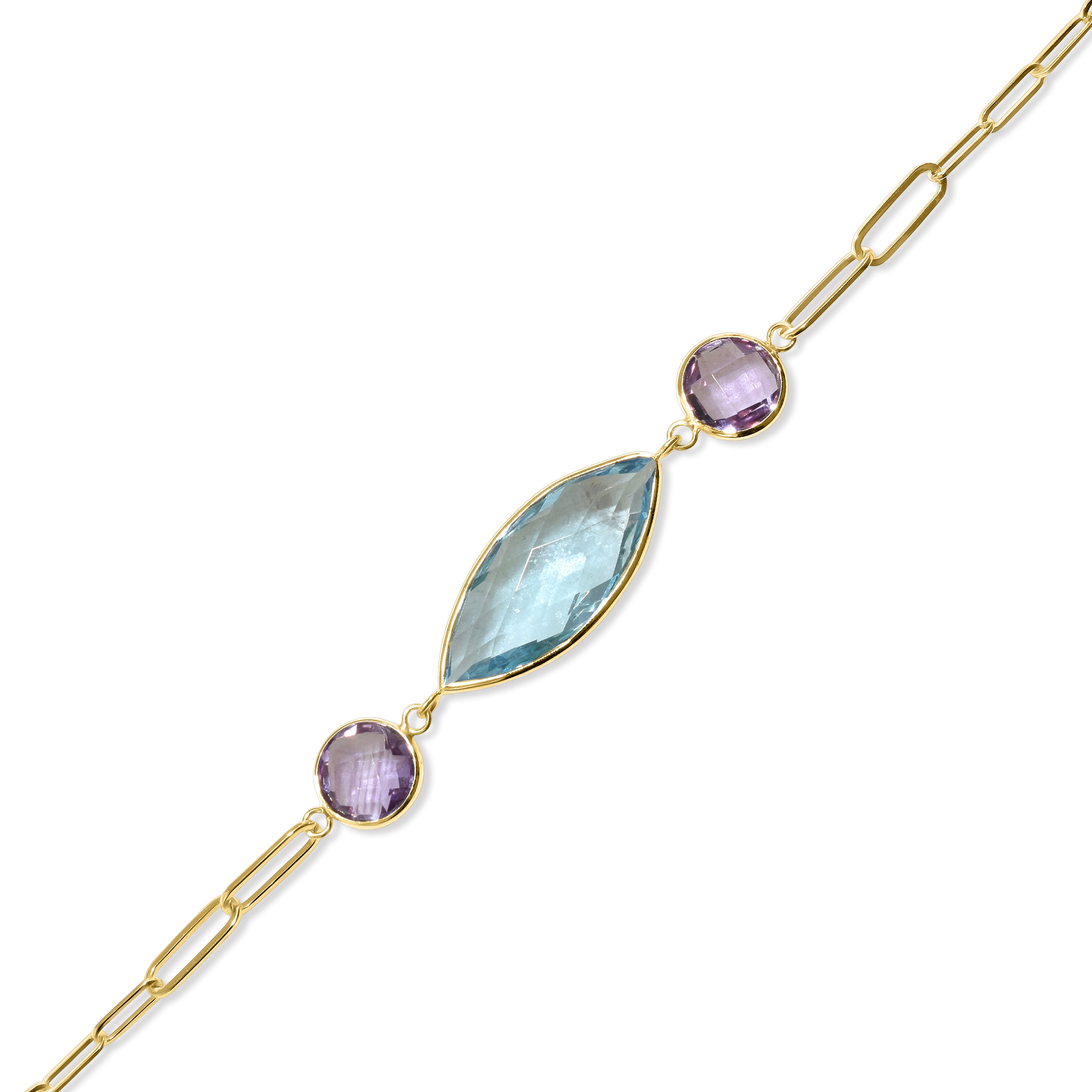 14k Amethyst Blue Topaz Paperclip Bracelet