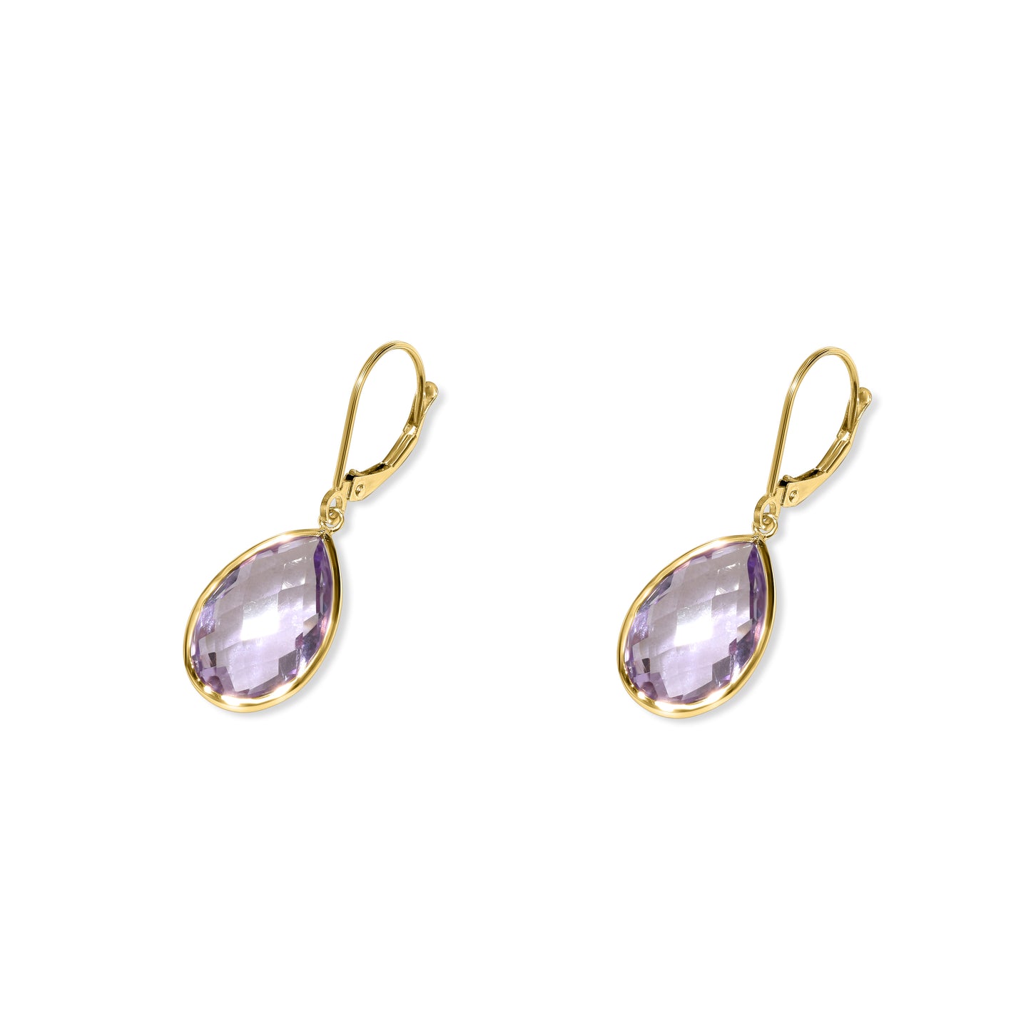 14k Pink Amethyst Bezel Leverback Earring