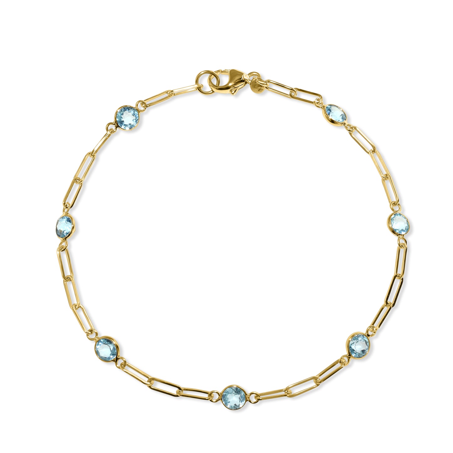 14k Swiss Blue Topaz Station Paperclip Bracelet