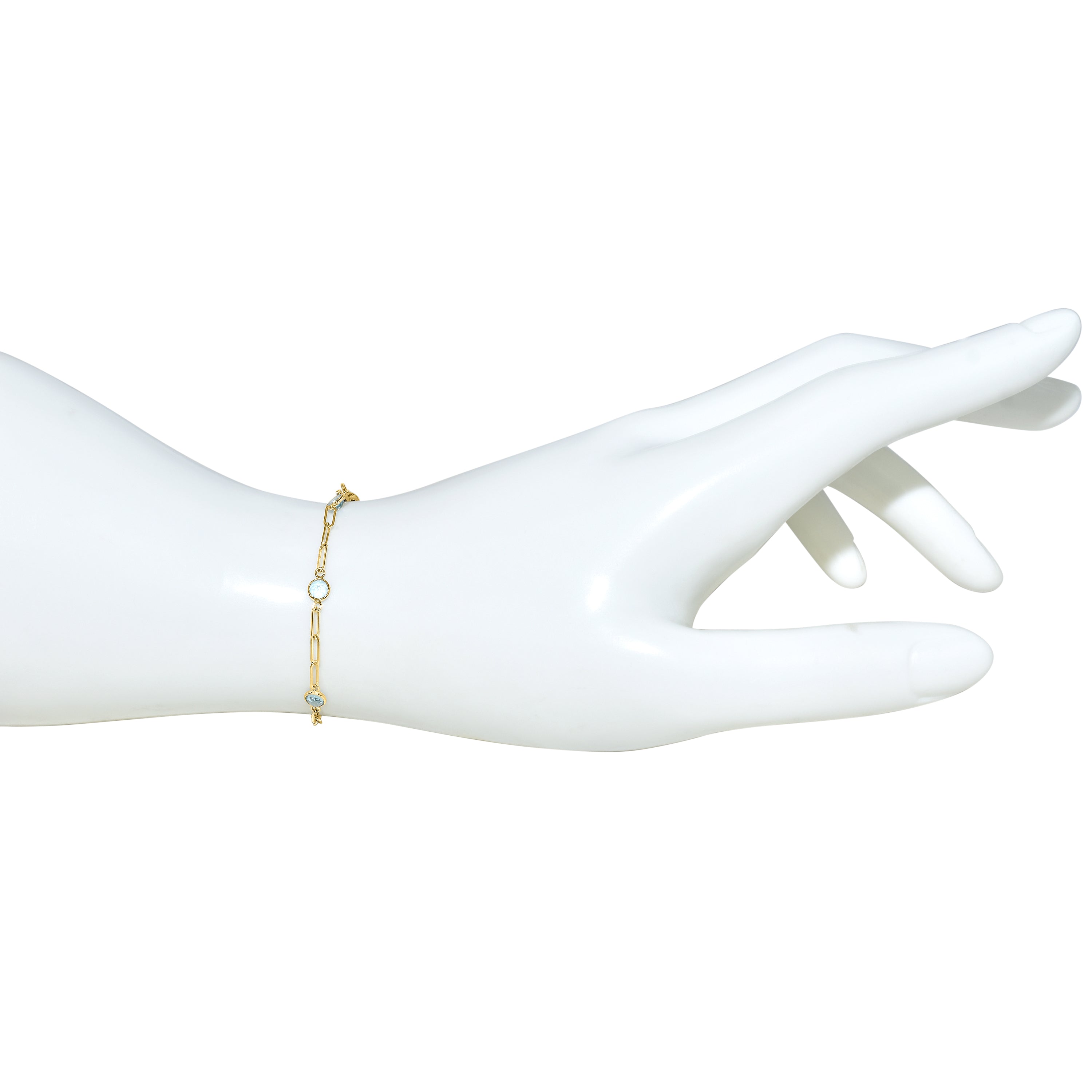 14k Swiss Blue Topaz Station Paperclip Bracelet
