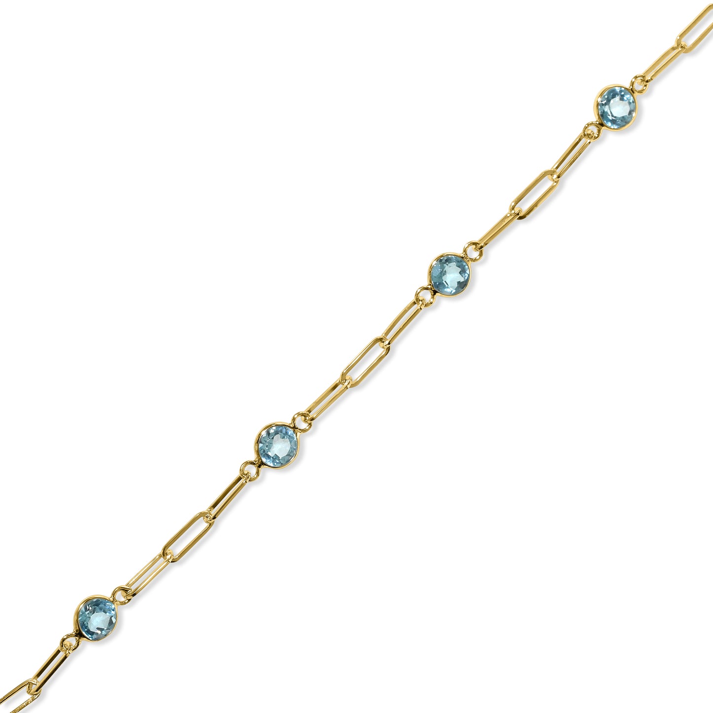 14k Swiss Blue Topaz Station Paperclip Bracelet