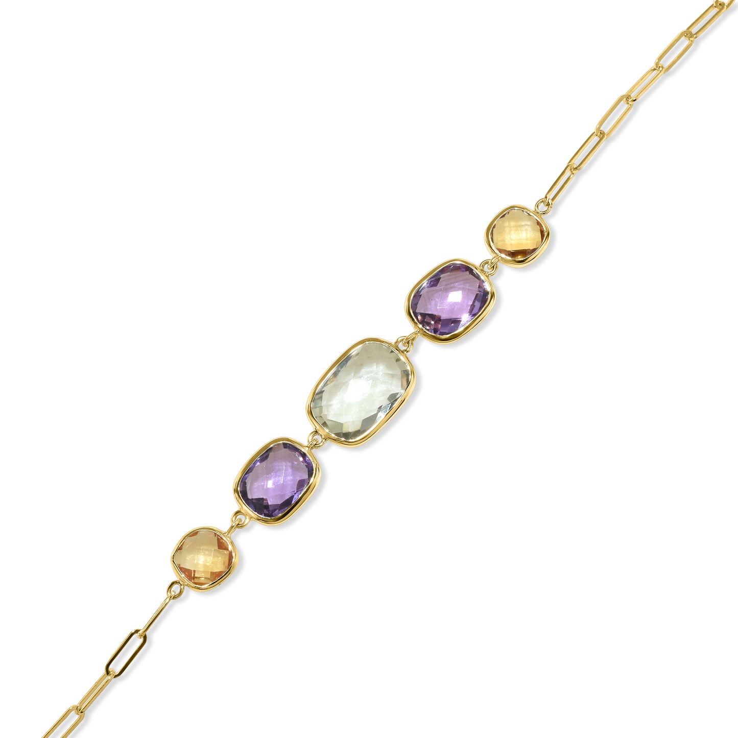 14k Multi Gemstone 5 Bezel Paperclip Bracelet