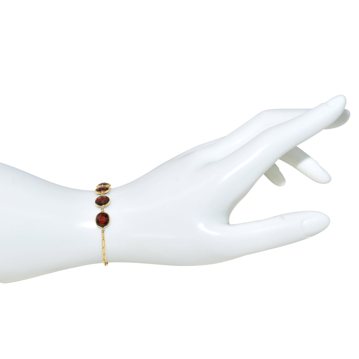 14k Garnet 5 Round Bezel Paperclip Bracelet