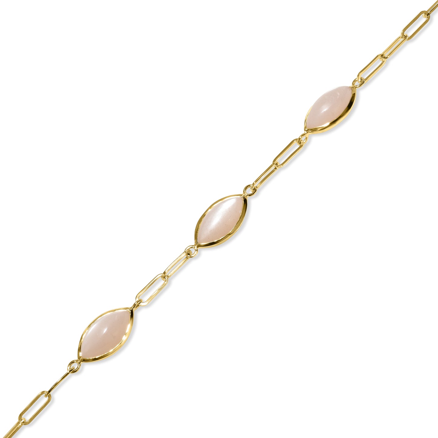 14k Moonstone 3 Marquise Bezel Paperclip Bracelet