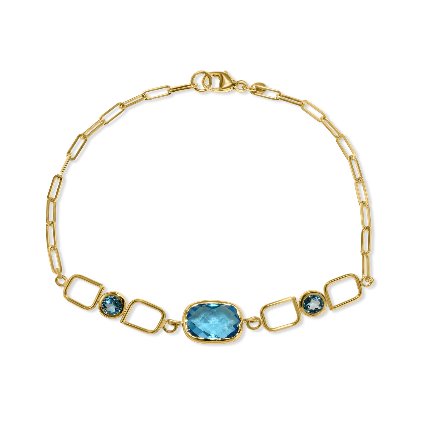 14k Swiss Blue Topaz Paperclip Bracelet