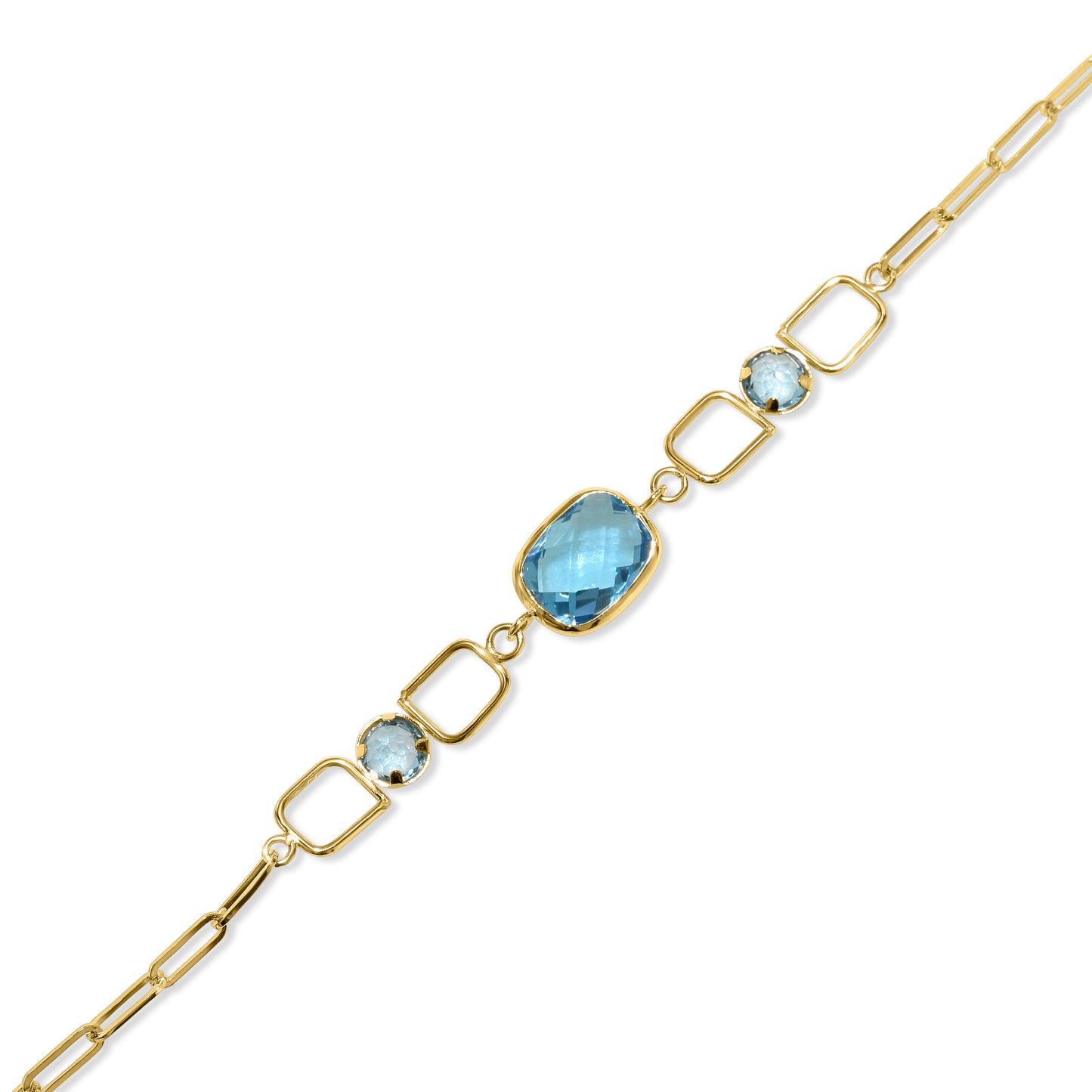 14k Swiss Blue Topaz Paperclip Bracelet