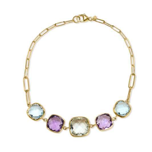 14k Multi Gemstone 5 Bezel Paperclip