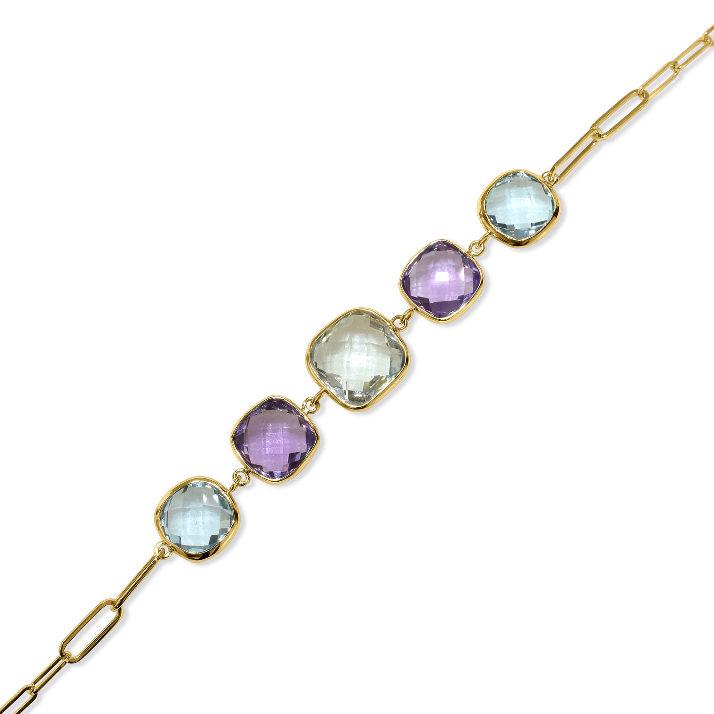 14k Multi Gemstone 5 Bezel Paperclip