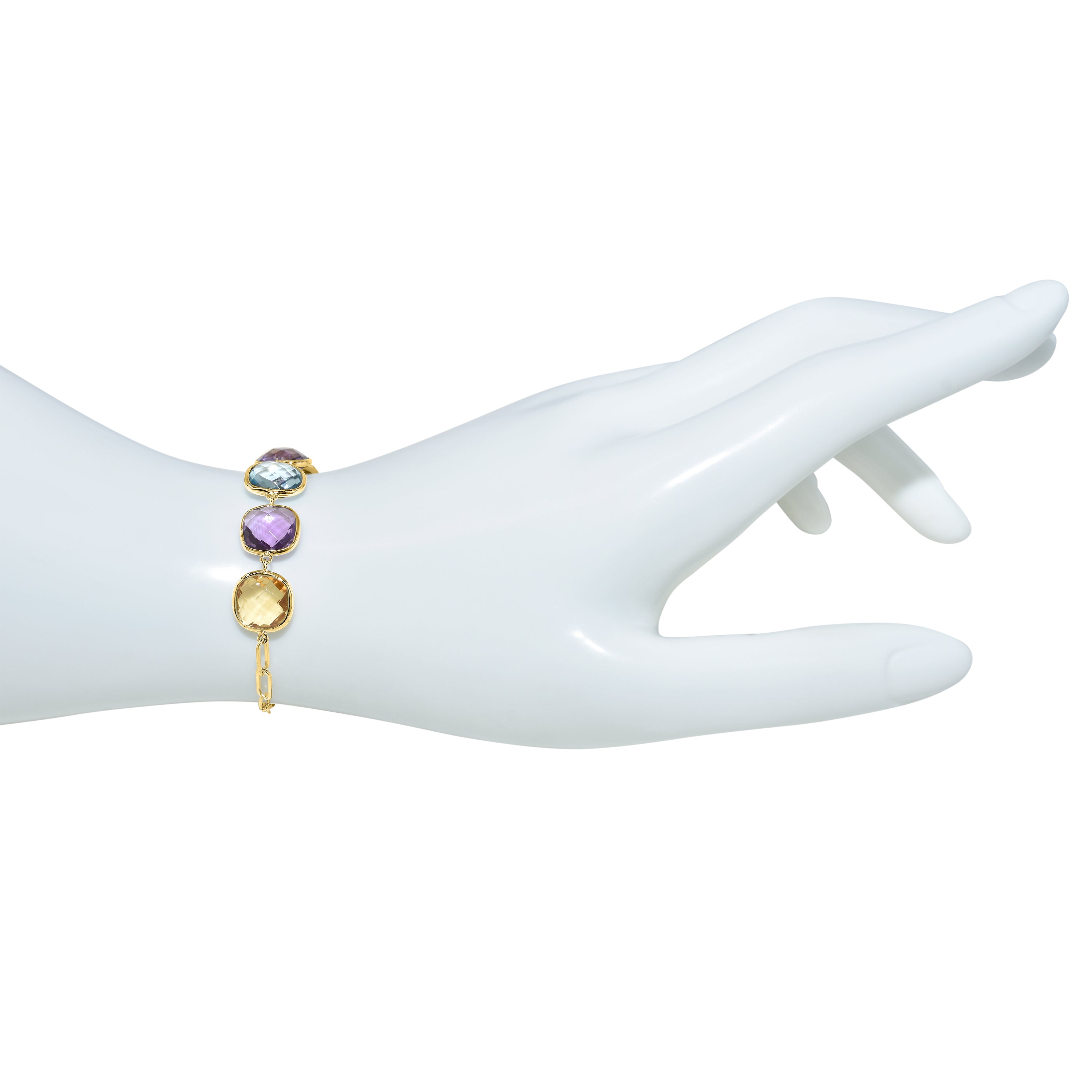 14k Multi Gemstone 5 Cushion Paperclip Bracelet
