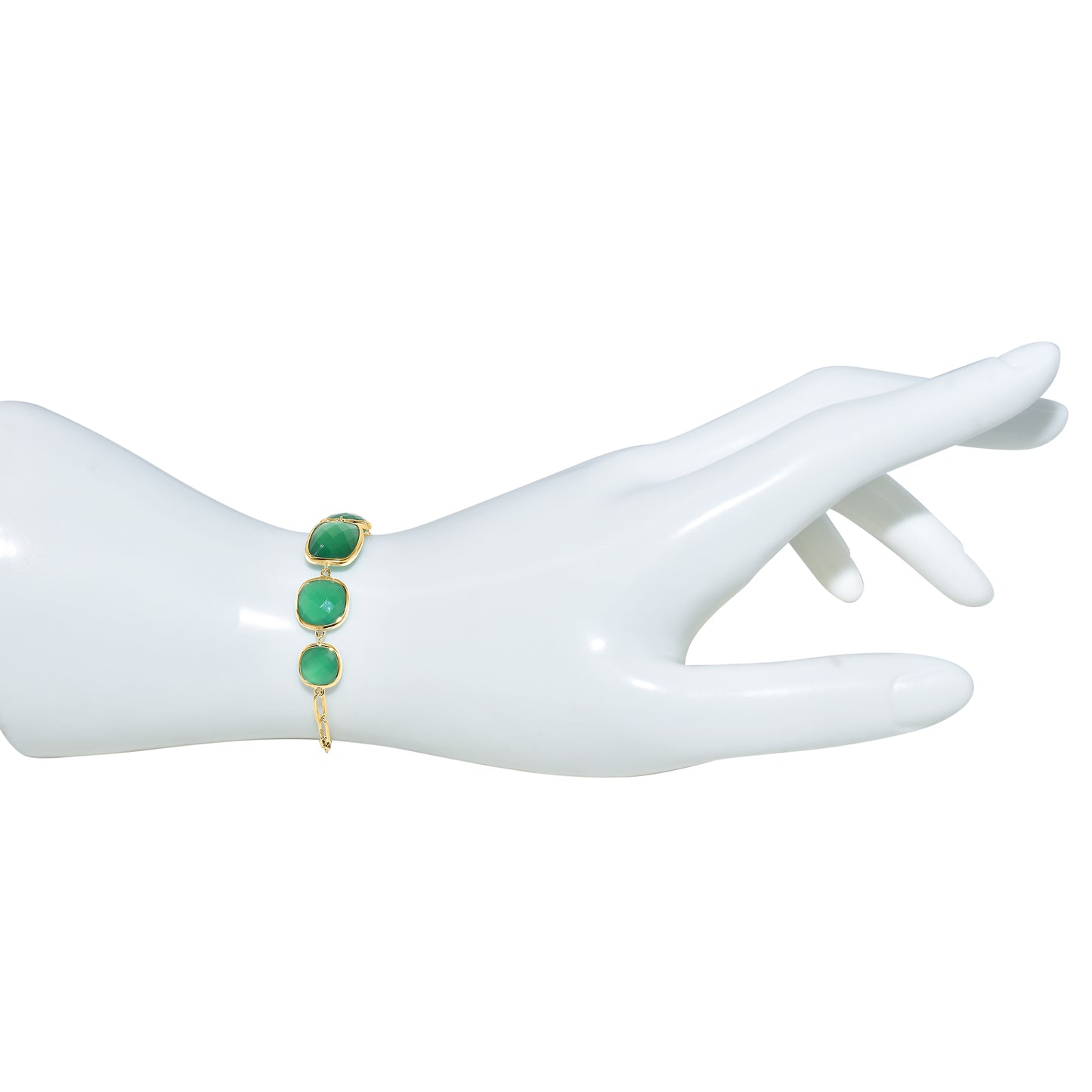 14k Green Onyx 5 Bezel Paperclip Bracelet