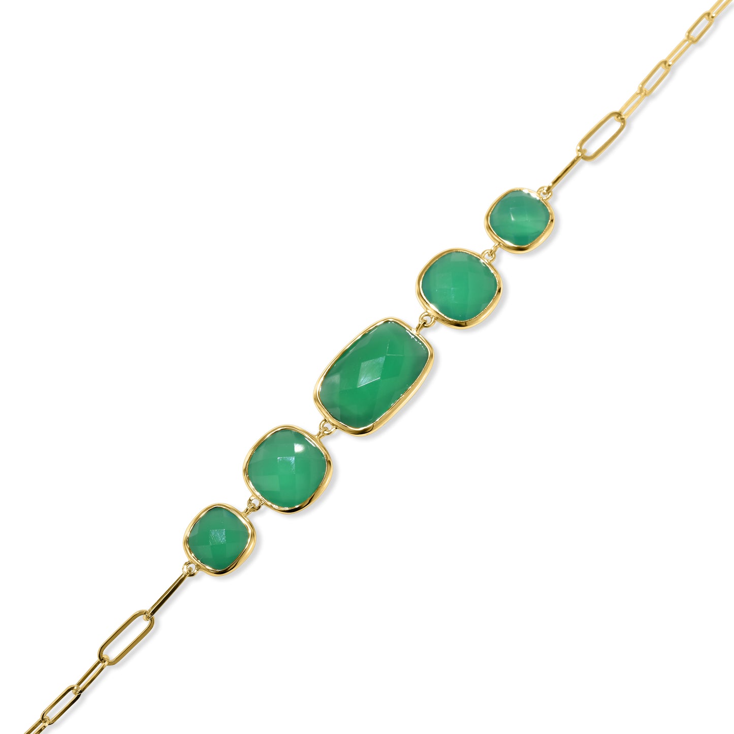 14k Green Onyx 5 Bezel Paperclip Bracelet