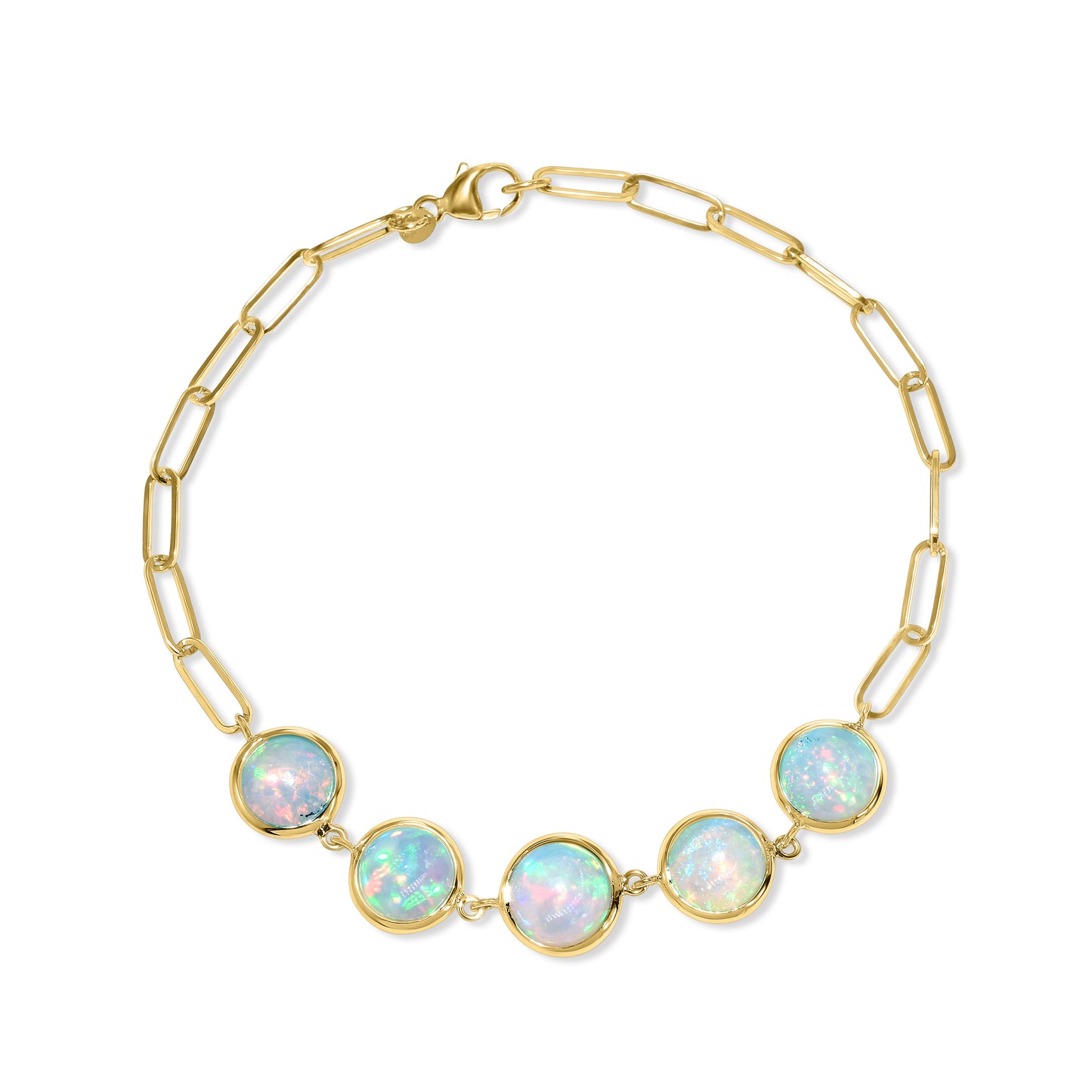 14k Ethiopian Opal 5 Bezel Paperclip Bracelet