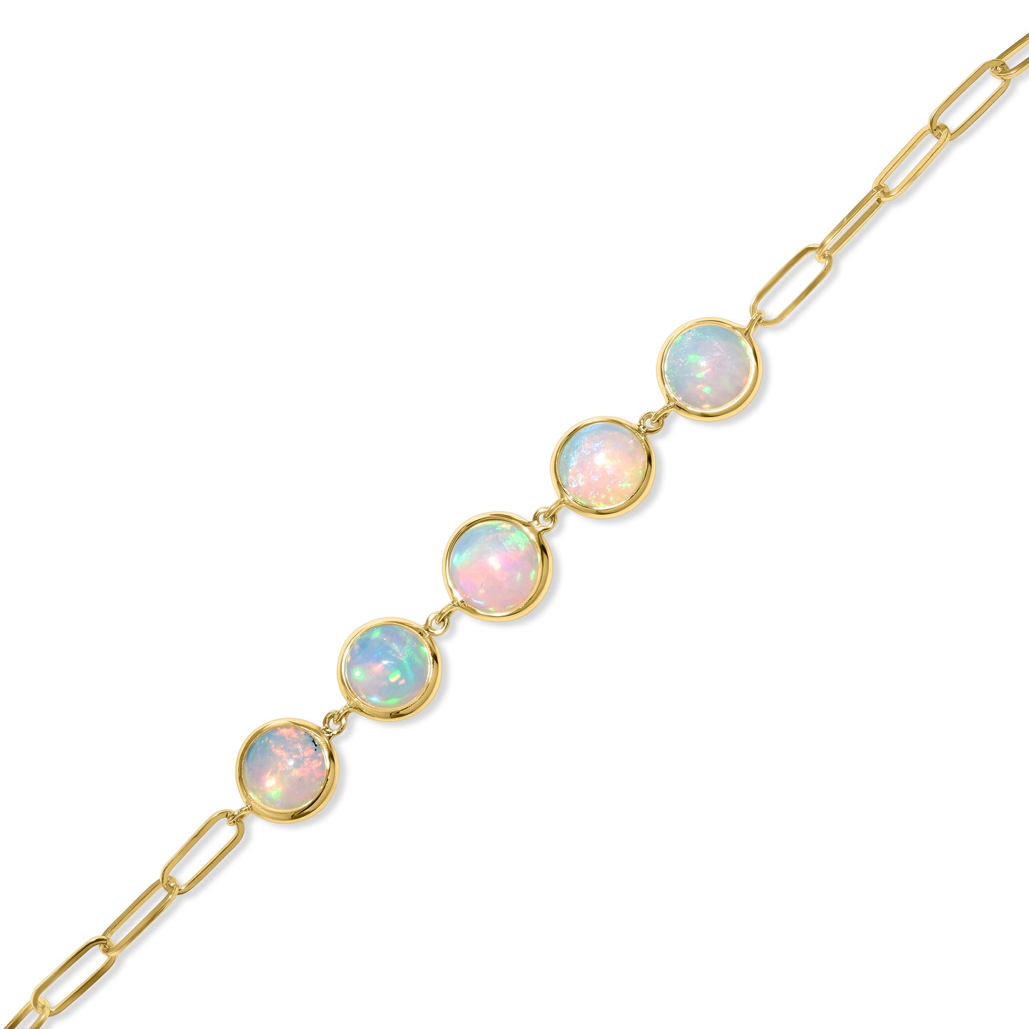 14k Ethiopian Opal 5 Bezel Paperclip Bracelet