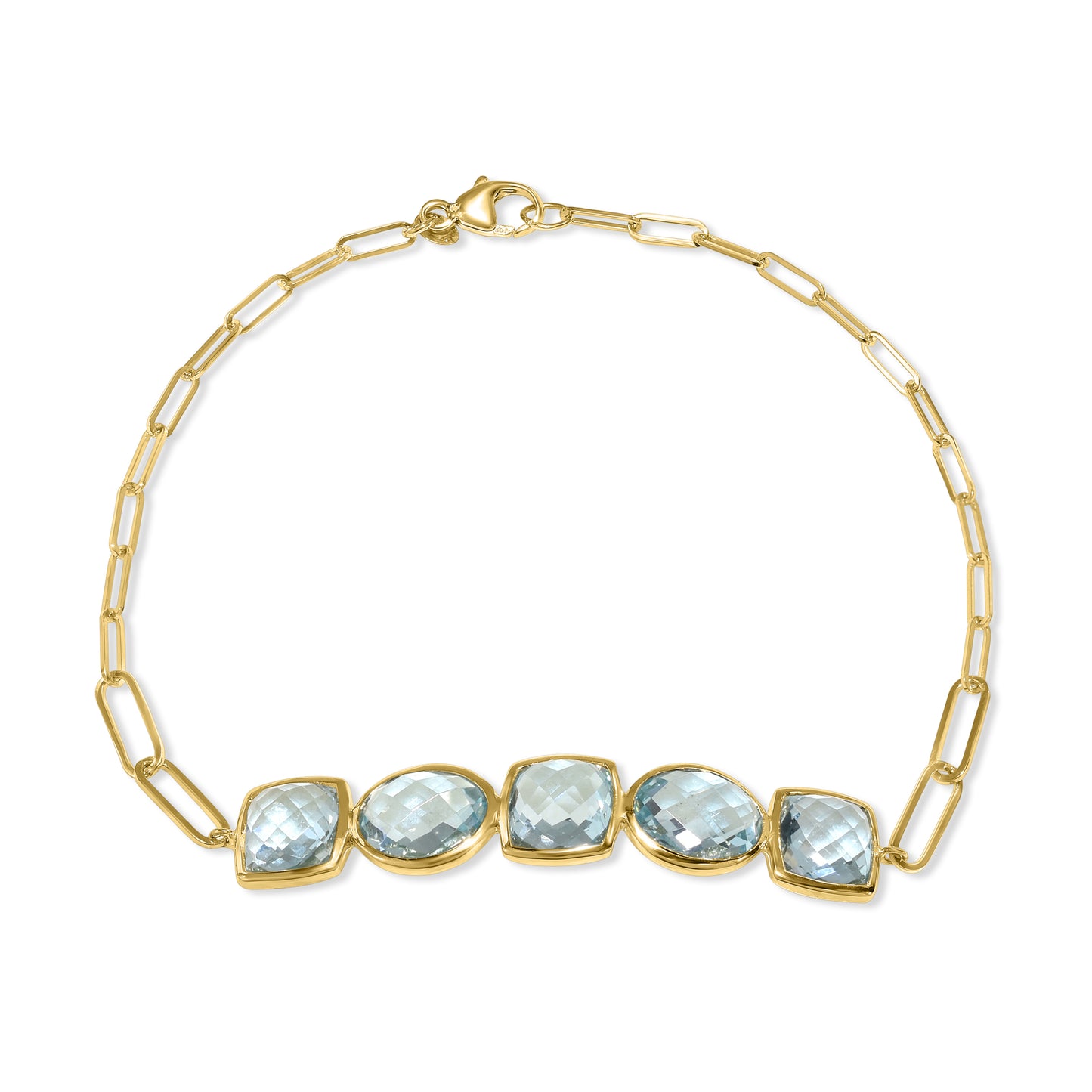 14k Blue Topaz 5 Bezel Bar Paperclip Bracelet