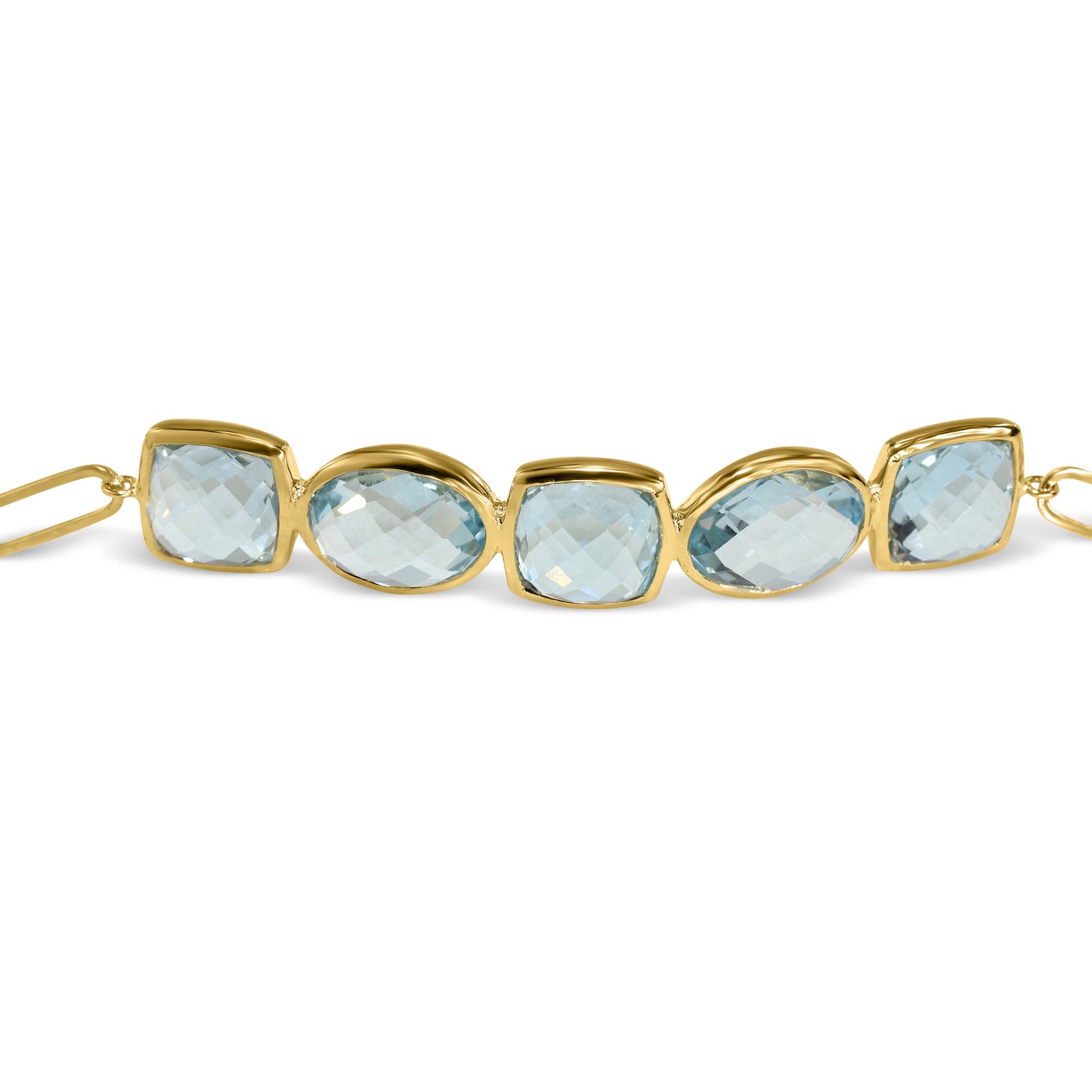 14k Blue Topaz 5 Bezel Bar Paperclip Bracelet