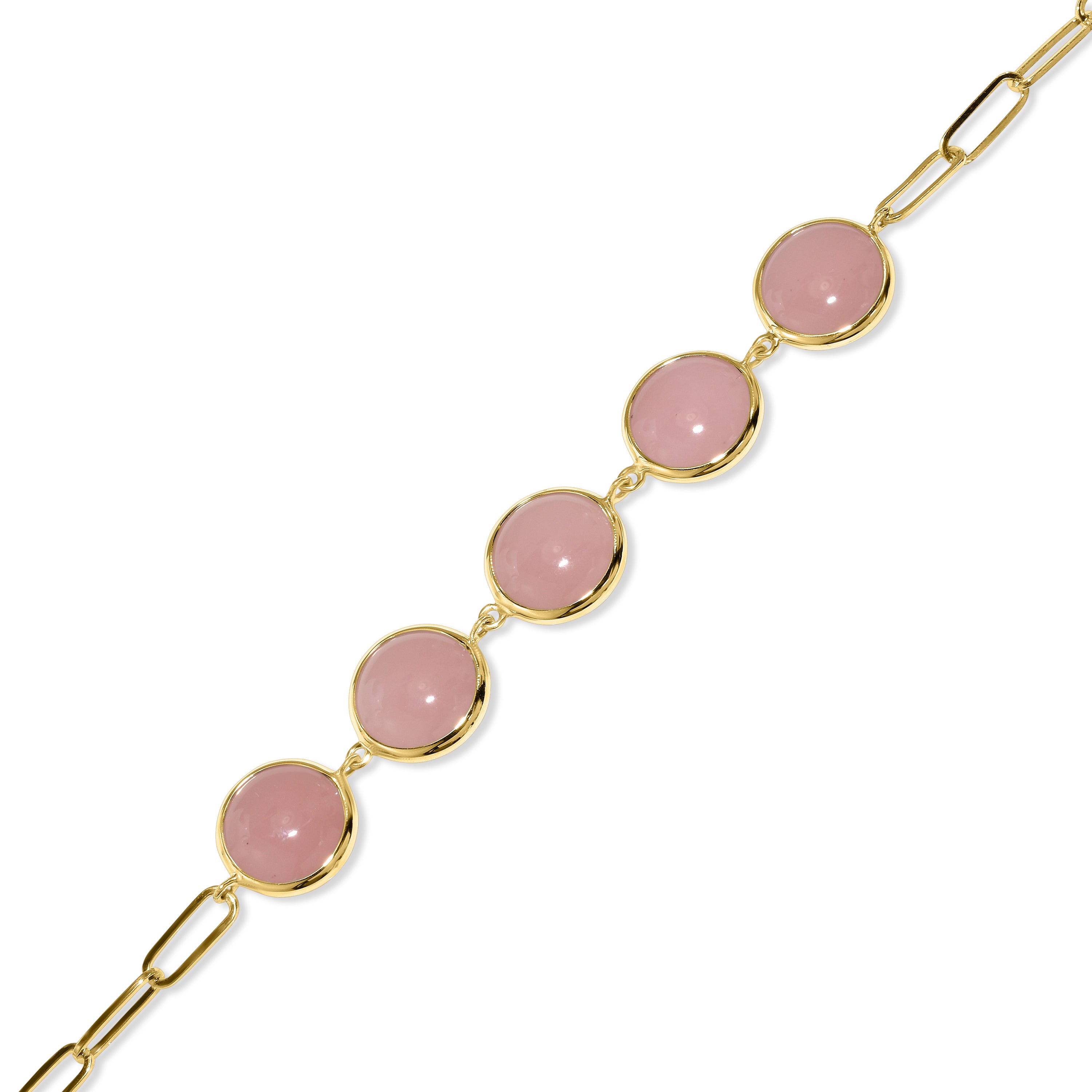 14k Guava Quartz 5 Bezel Paperclip Bracelet