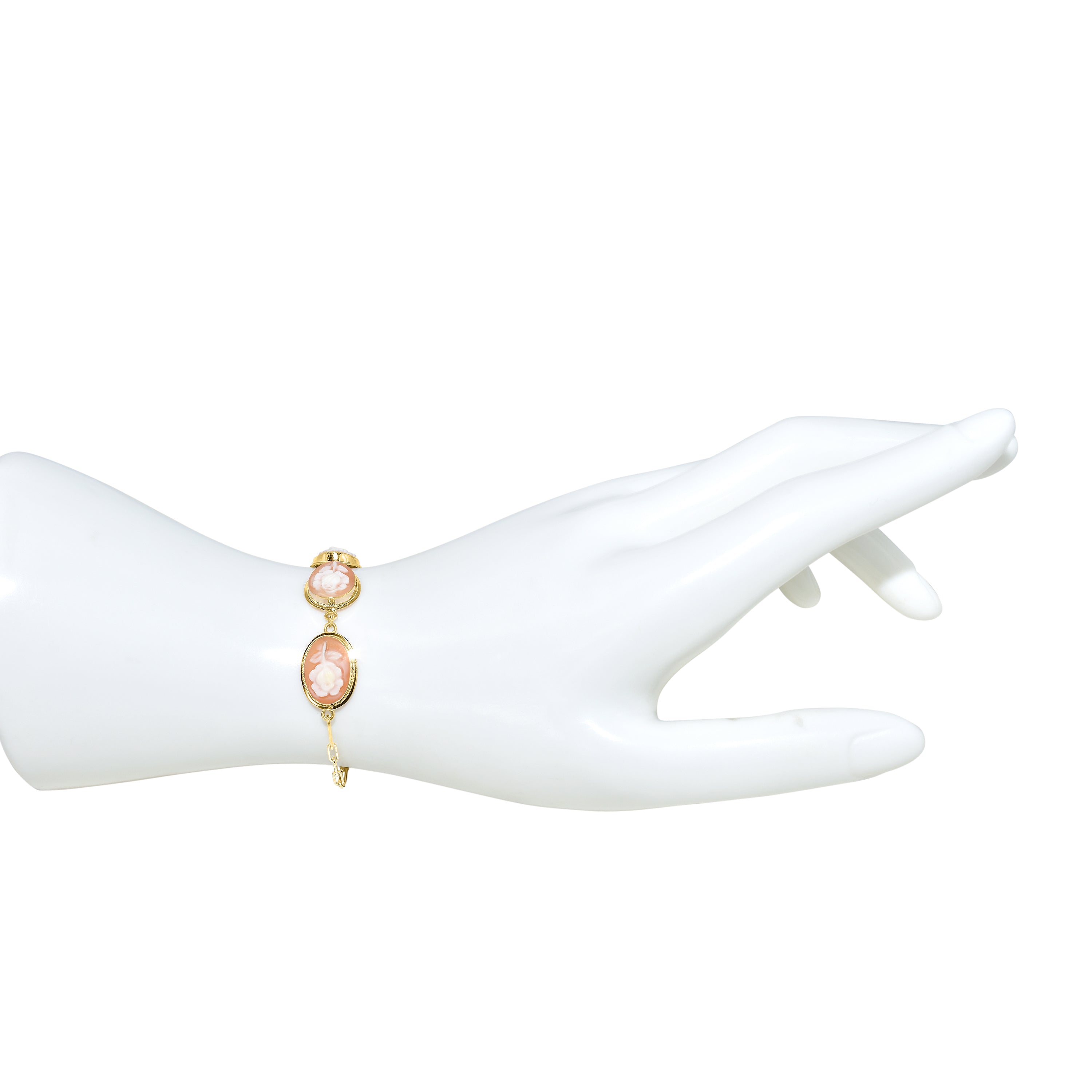14k Flower Cameo Paperclip Bracelet