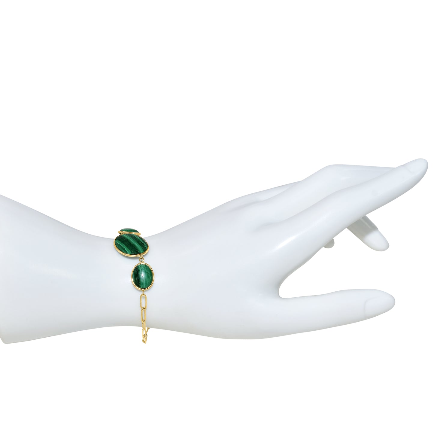 14k Malachite 3 Bezel Paperclip Bracelet