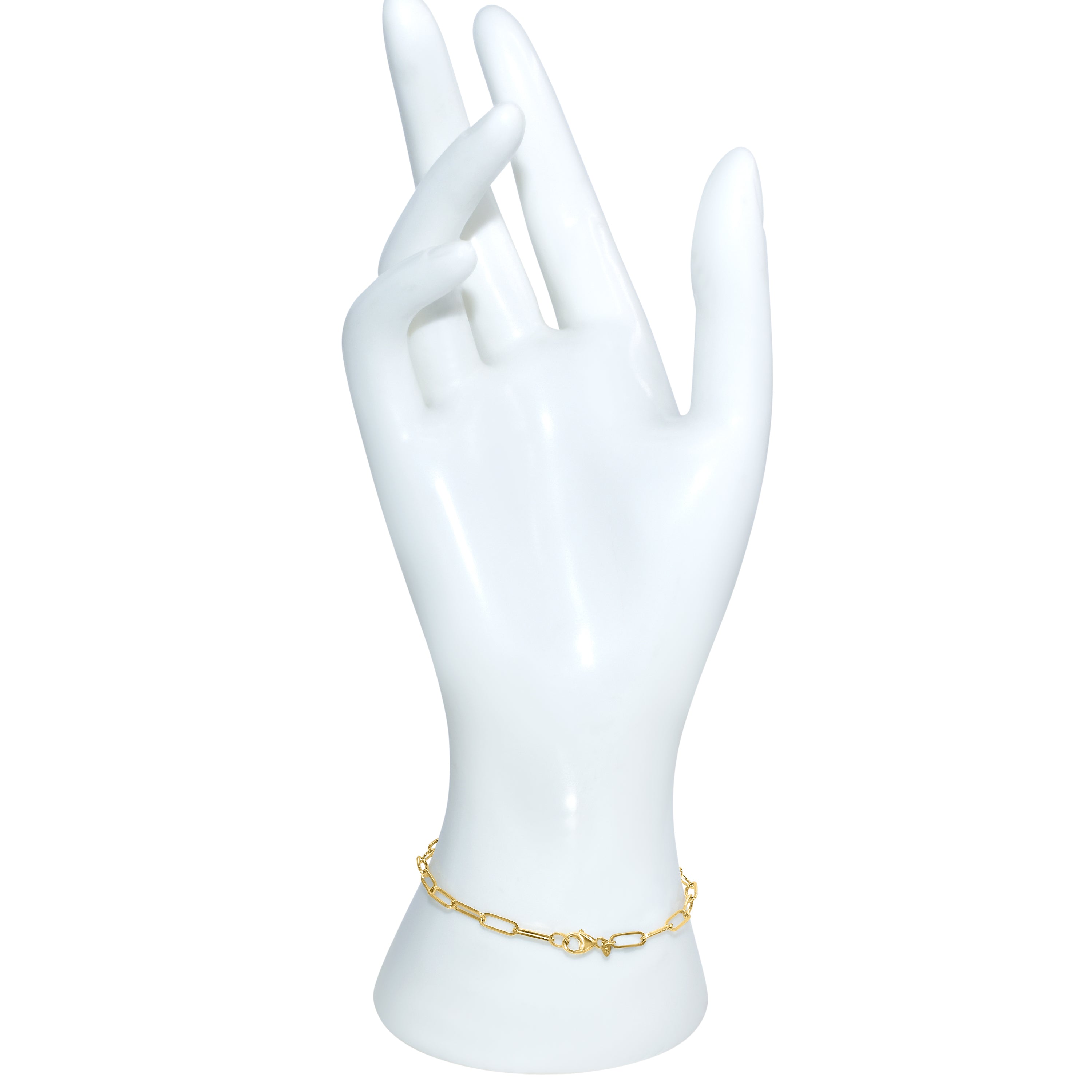 14k Green Jade 5 Bezel Paperclip Chain Bracelet